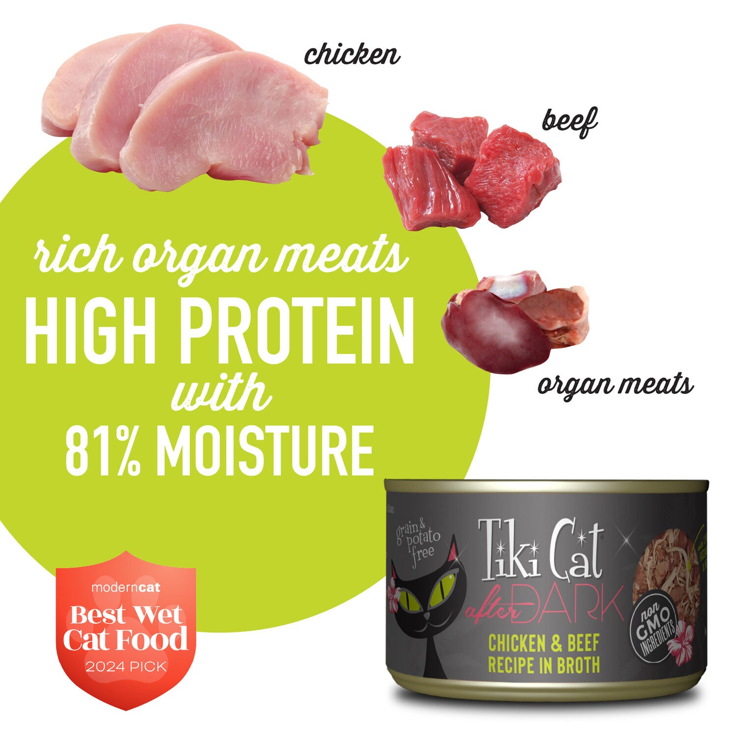 Tiki Cat After Dark Whole Foods Wet Cat Food, Chicken & Beef, 5.5-Oz Can