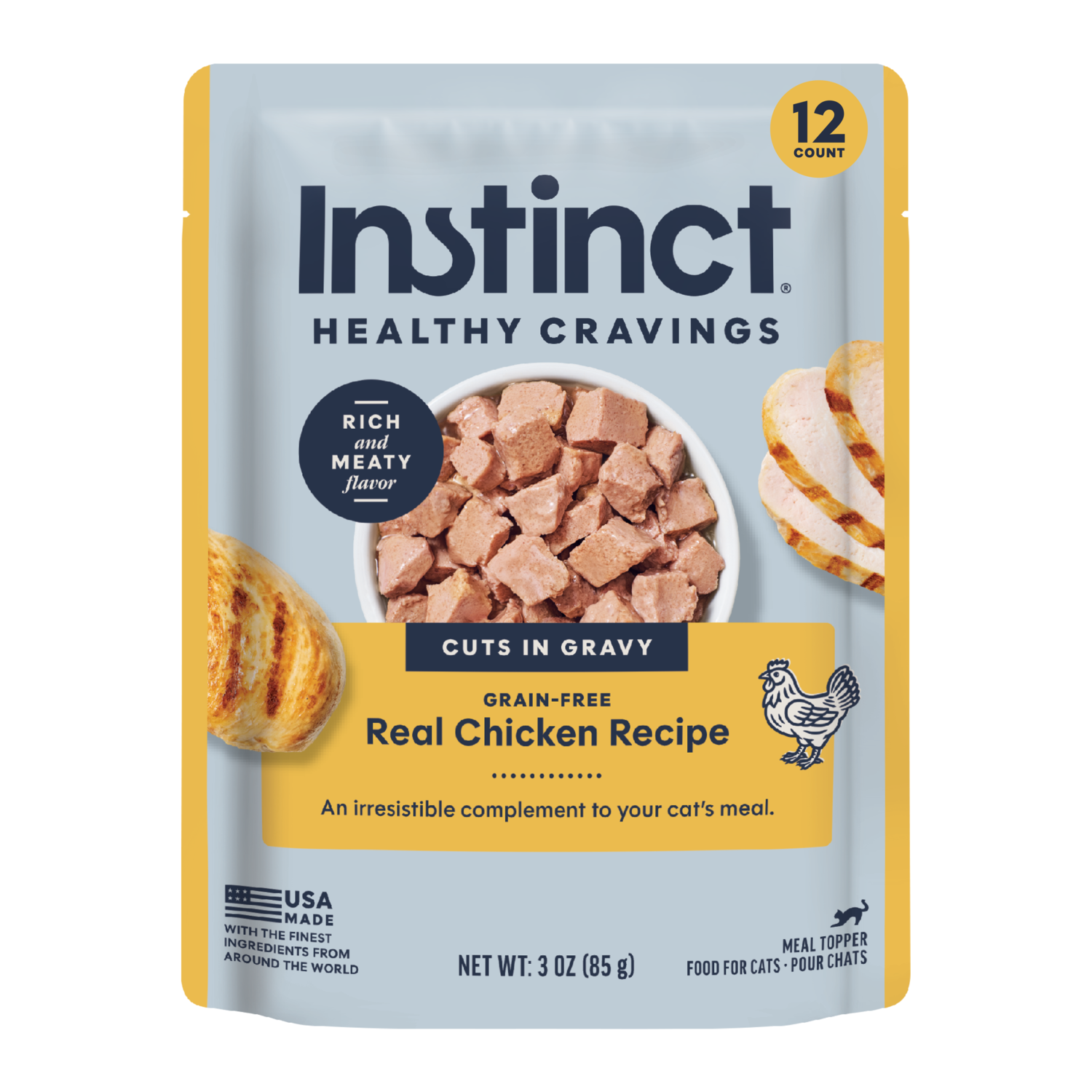 Instinct Healthy Cravings Grain-Free Real Chicken Recipe In Savory Gravy Wet Cat Food Topper, 3-Oz Pack Of 24