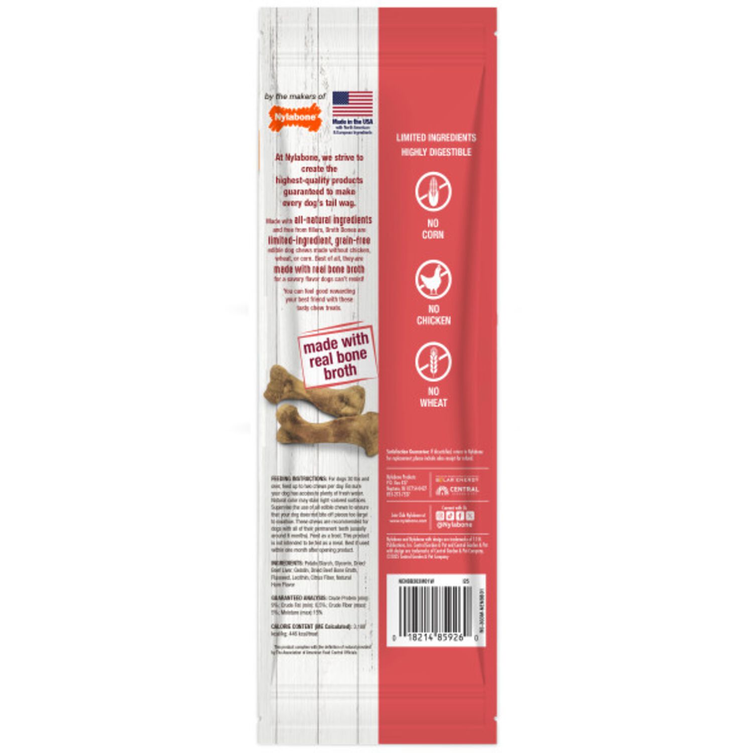 Nylabone Broth Bones Ham Flavored Chews Large Dog Treats, 1-Each