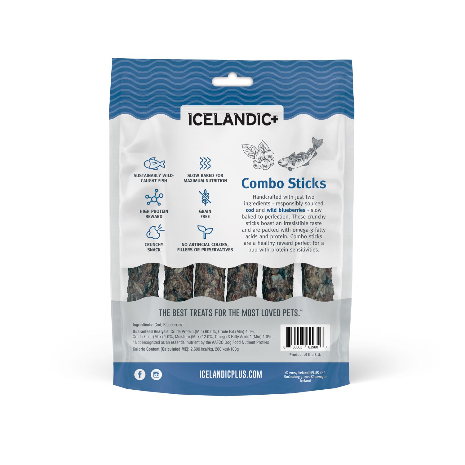Icelandic+ Cod & Blueberry Combo Sticks Limited Ingredients Dog Treats, 2-Oz.