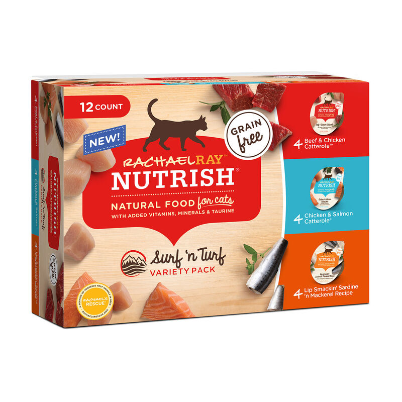 Rachael Ray Nutrish Grain Free Surf 'N Turf Wet Cat Food Variety Pack, 2.8 Oz, Pack Of 12