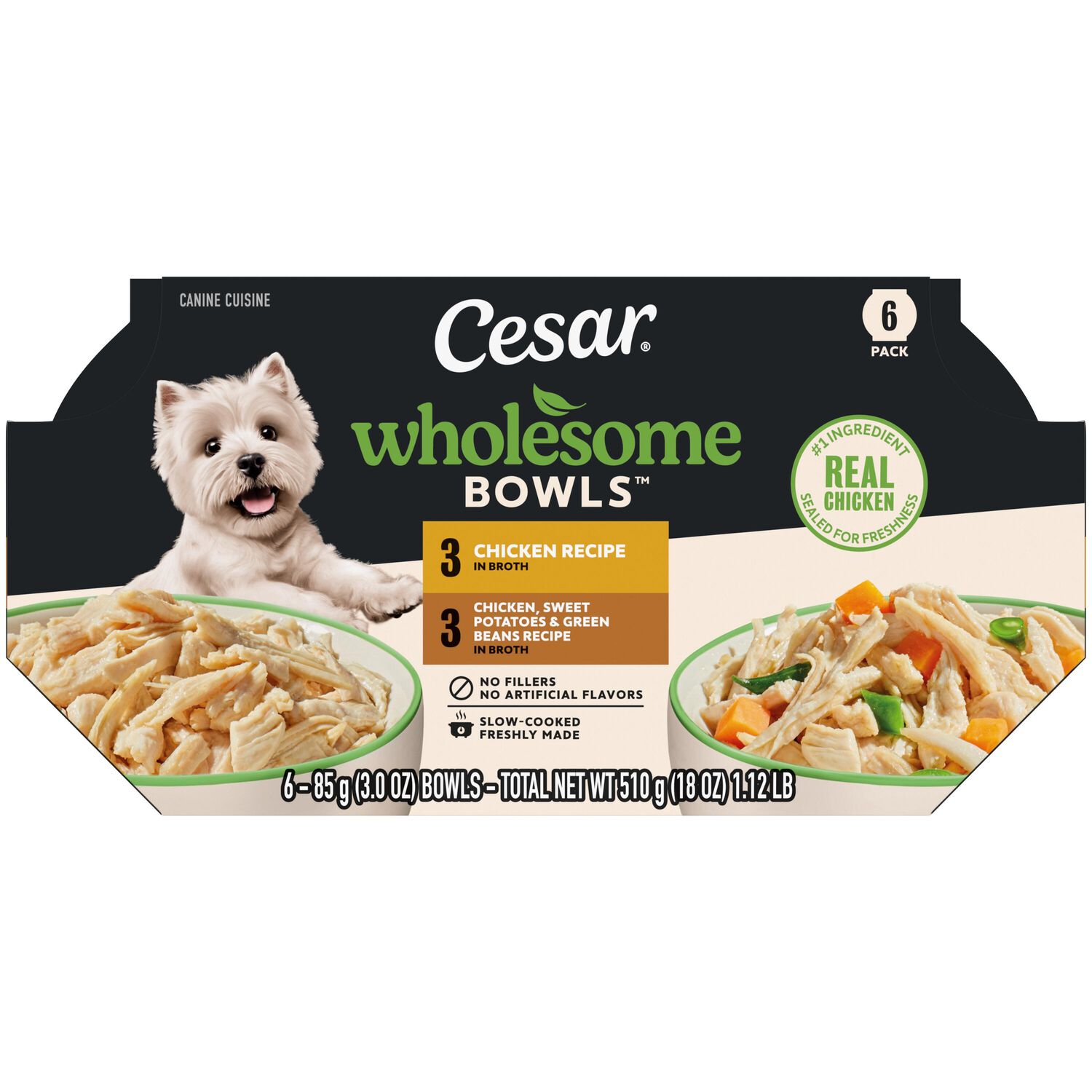 Cesar Wholesome Bowls Wet Dog Food Chicken Recipes Variety Pack, 3Oz/6Ct