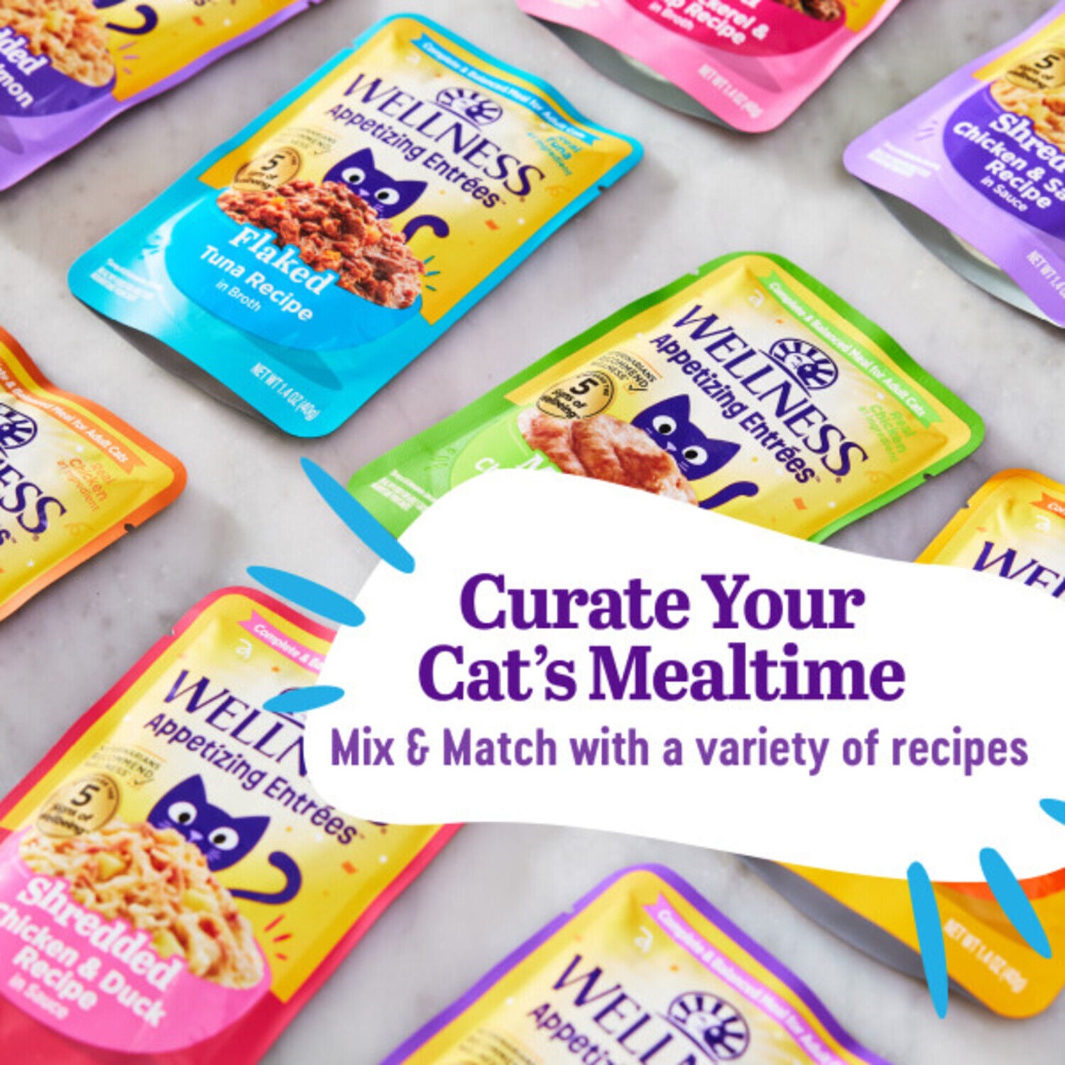 Wellness Appetizing Entr&eacute;es Flaked Adult Wet Cat Food, Natural, Protein-Rich, Grain-Free, 2.8-Ounce Pouch, Tuna & Cod Recipe