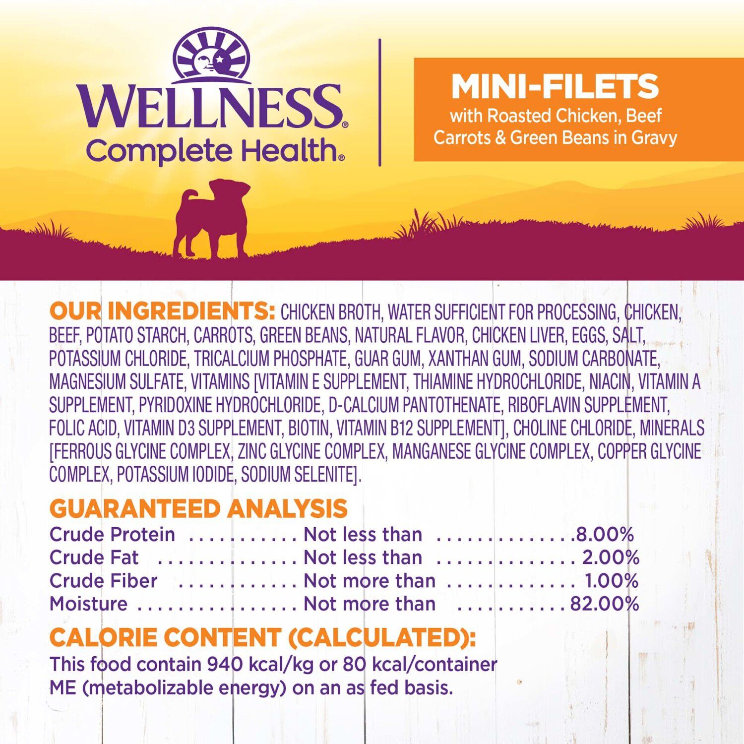 Wellness Petite Entr&eacute;es Mini-Filets Wet Dog Food With Roasted Chicken, Beef, Carrots & Green Beans In Gravy, 3-Ounce Cup