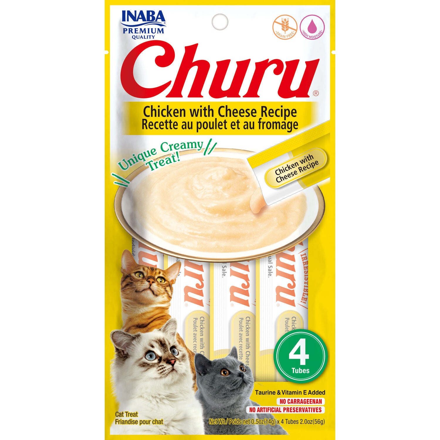 Inaba Churu Chicken With Cheese Recipe Lickable Cat Treats, 4 - 0.5Oz Tubes