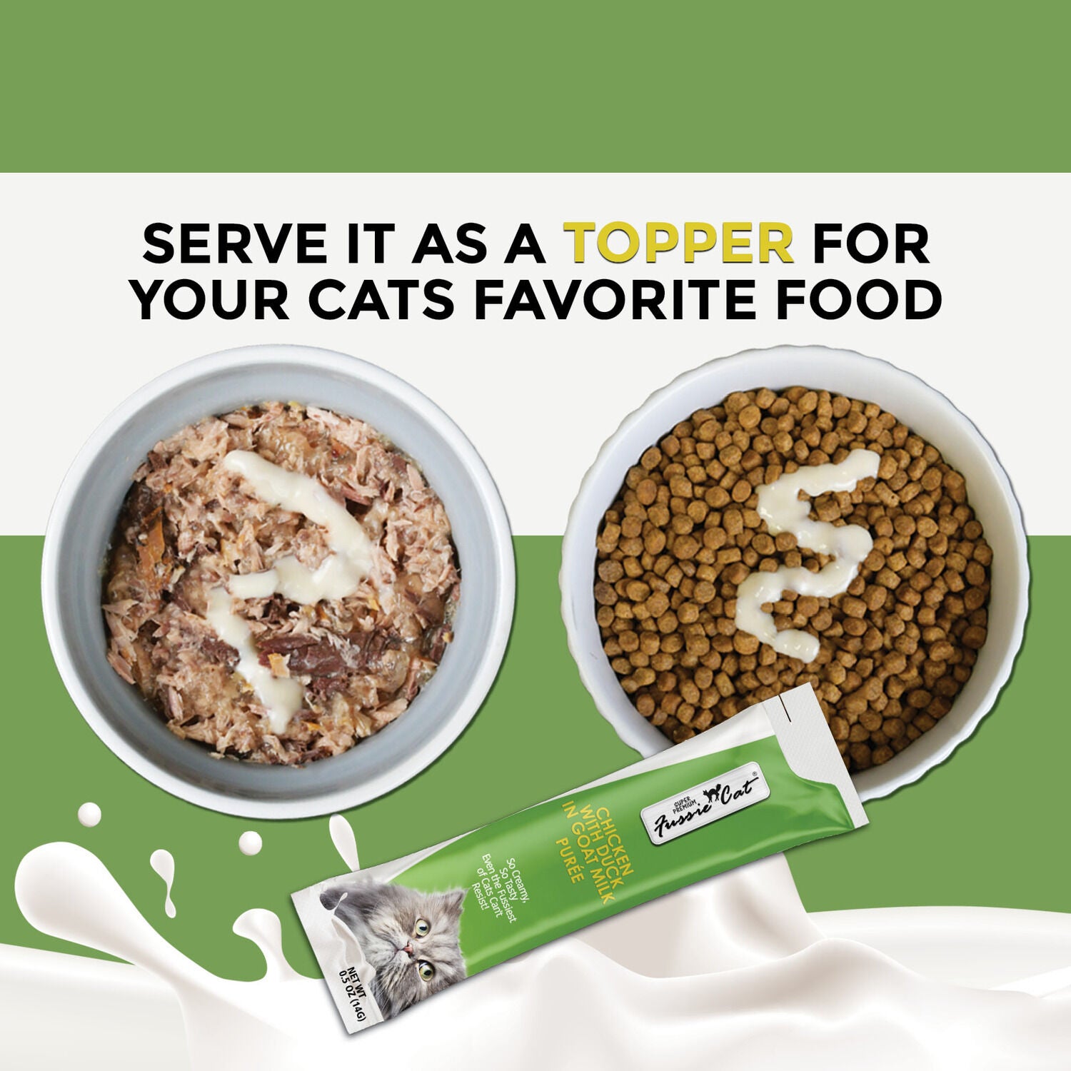 Fussie Cat Super Premium Chicken With Duck In Goat Milk Puree Lickable Cat Treat, 4-2Oz Tubes