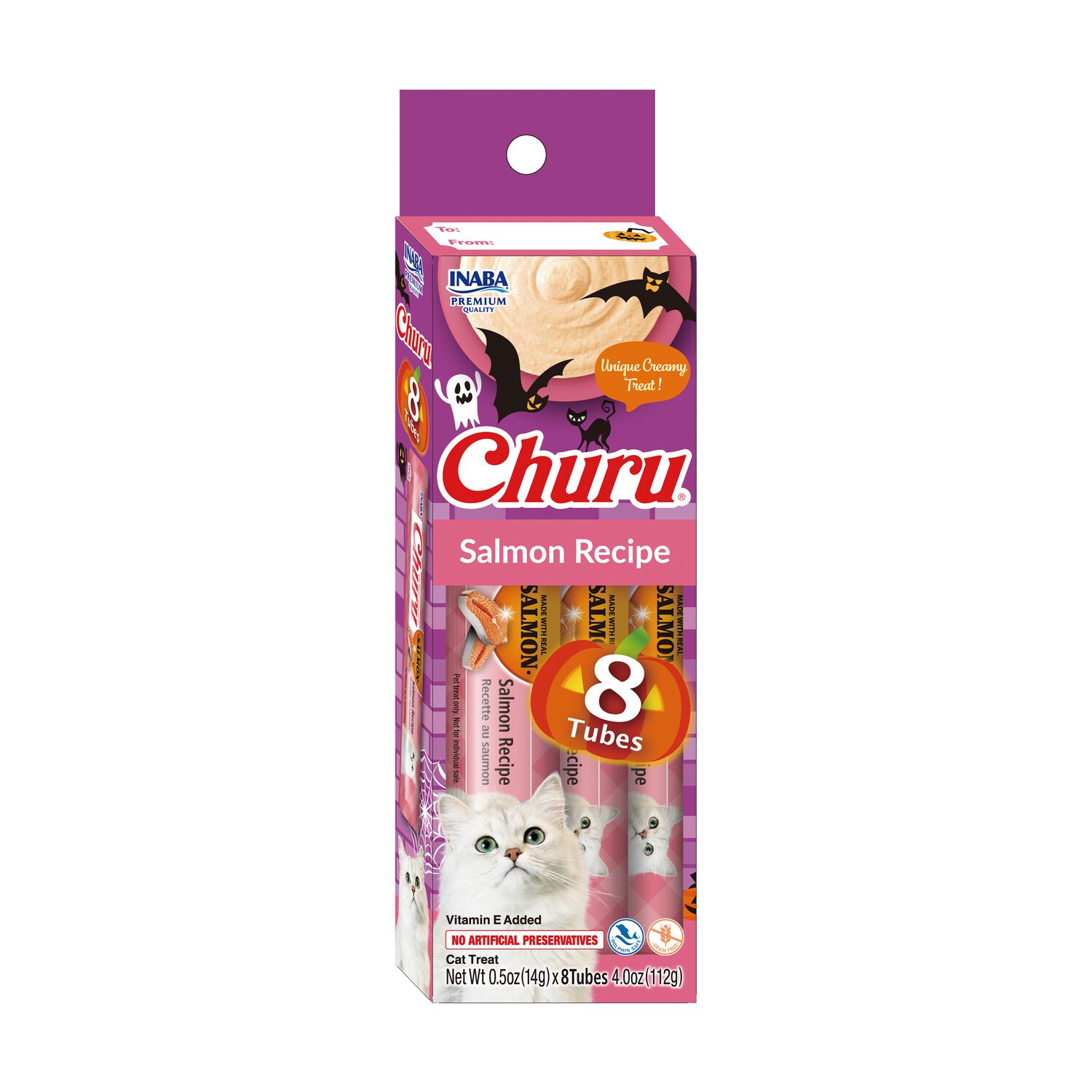 Inaba Churu Halloween Creamy Lickable Salmon Recipe Cat Treats, 0.5-Oz Tubes 8 Pack
