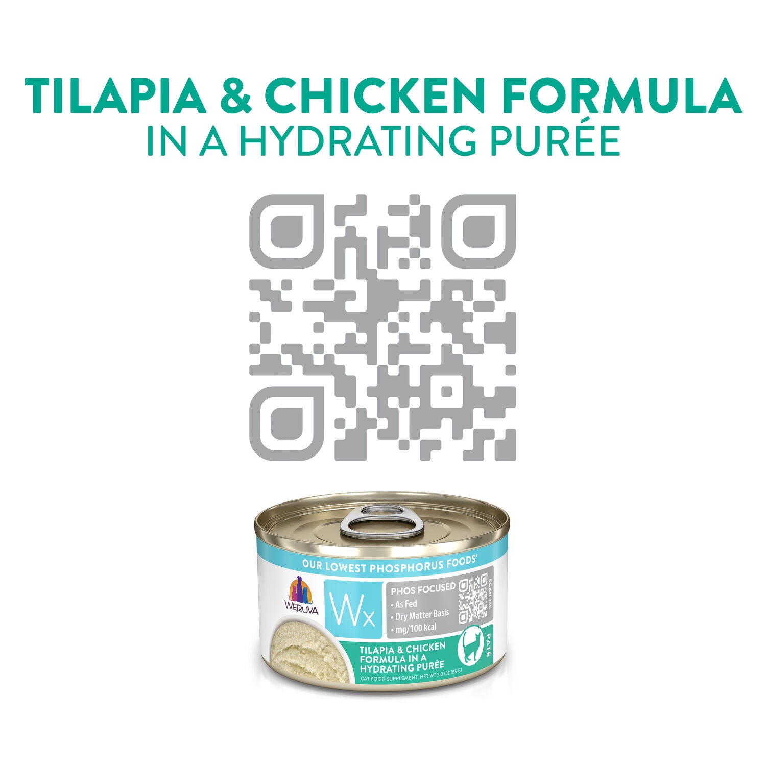 Weruva Wx Phos Focused Tilapia & Chicken Formula In A Hydrating Pur&eacute;e Wet Cat Food, 3-Oz Can Pack Of 12