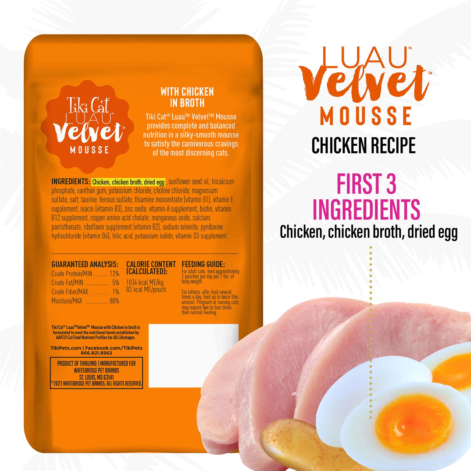 Tiki Cat Luau Velvet Mousse Wet Cat Food, Chicken, 2.8-Oz Pouch 12-Count