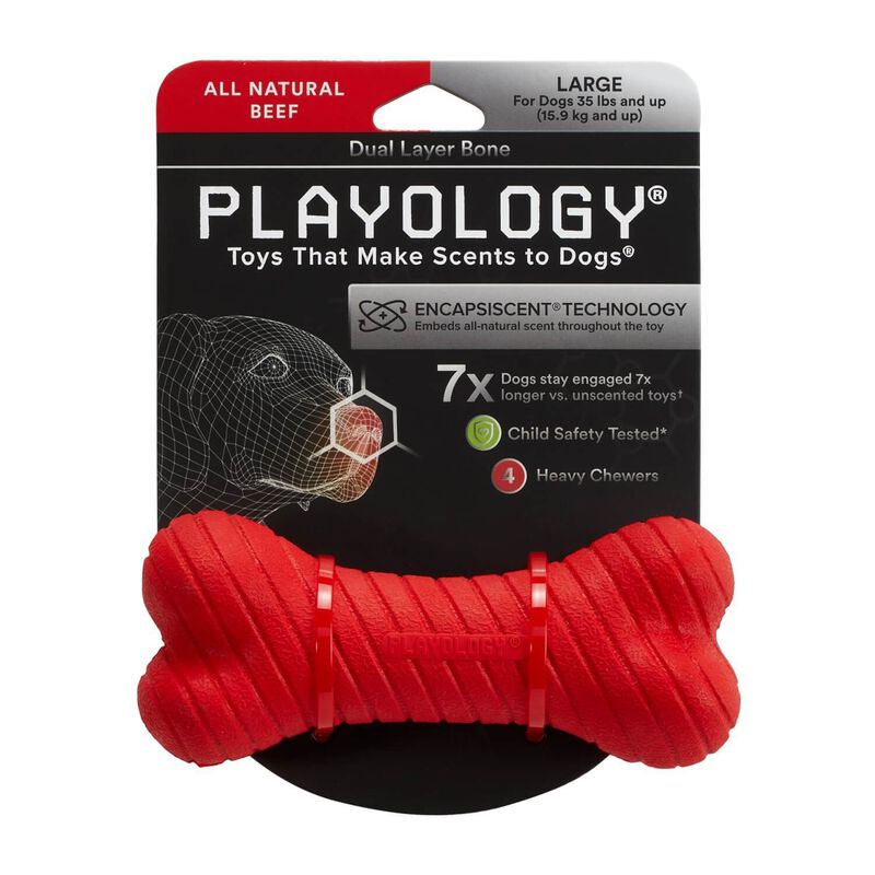 Playology All Natural Beef Scented Dual Layer Bone Dog Toy