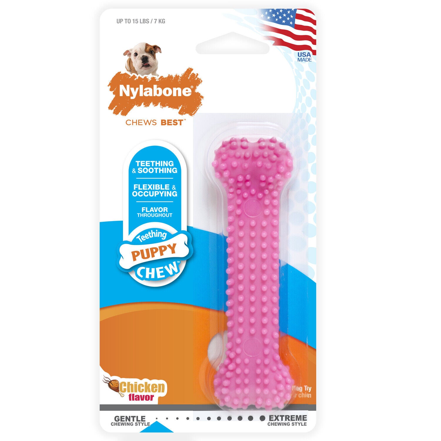 Nylabone Puppy Teething & Soothing Flexible Chew Dog Toy, Chicken Flavor, Pink - X-Small/Petite - Up To 15-Lbs