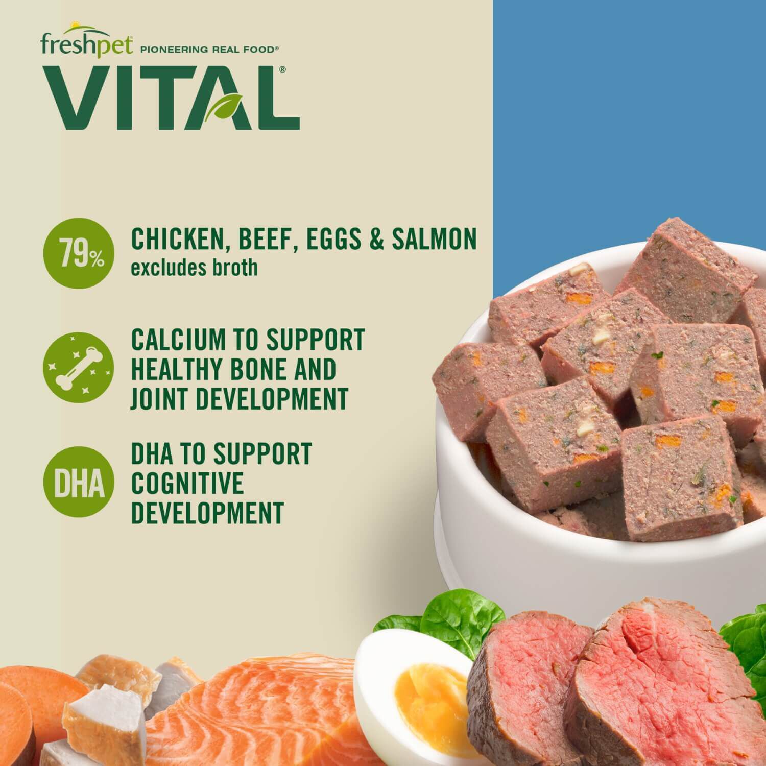 Freshpet Vital Grain Free Fresh Puppy Dog Food, Chicken, Beef & Salmon Recipe, 2-Lb Roll