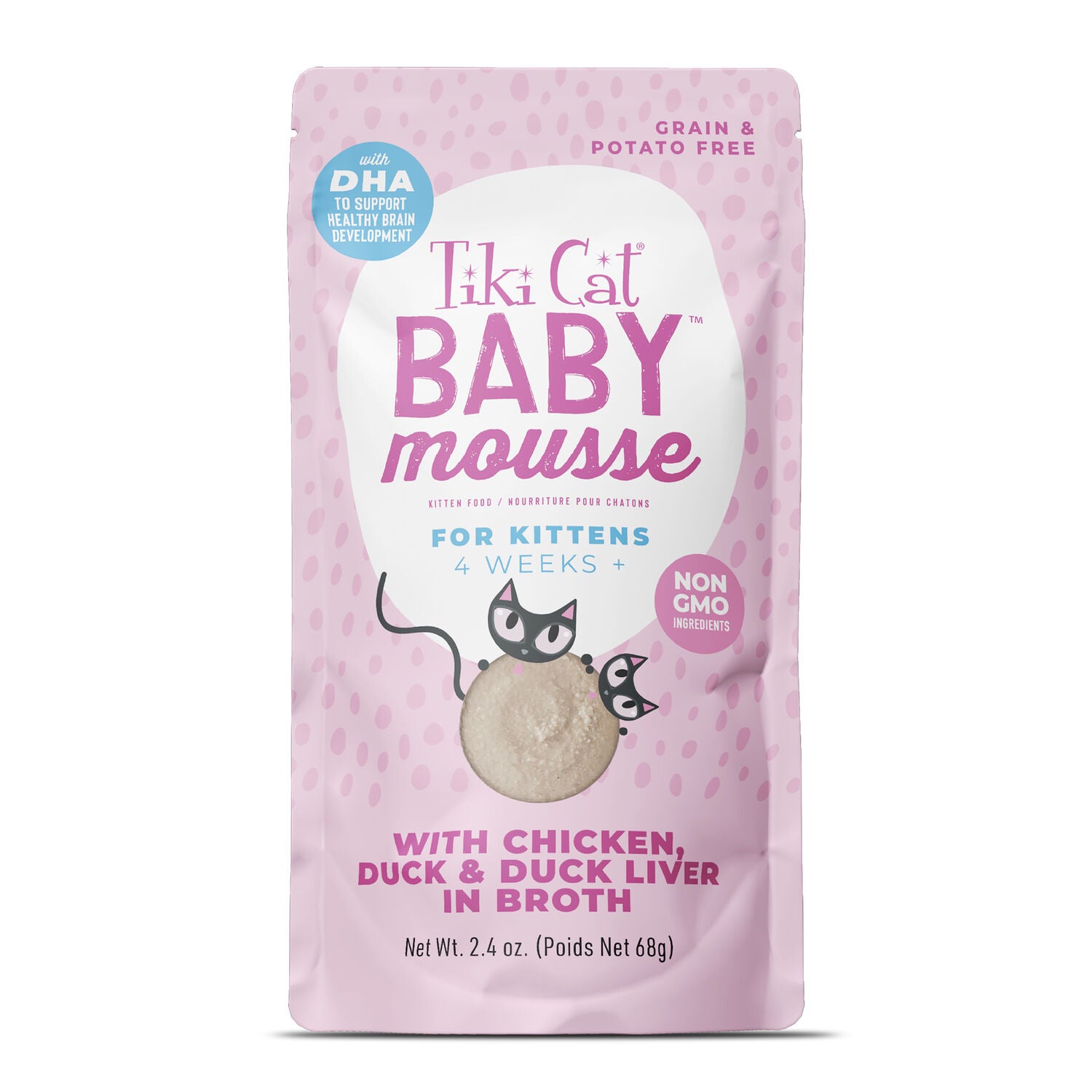 Tiki Cat Baby Mousse Wet Cat Food For Kittens, Chicken, Duck & Duck Liver, 2.4-Oz Pouch