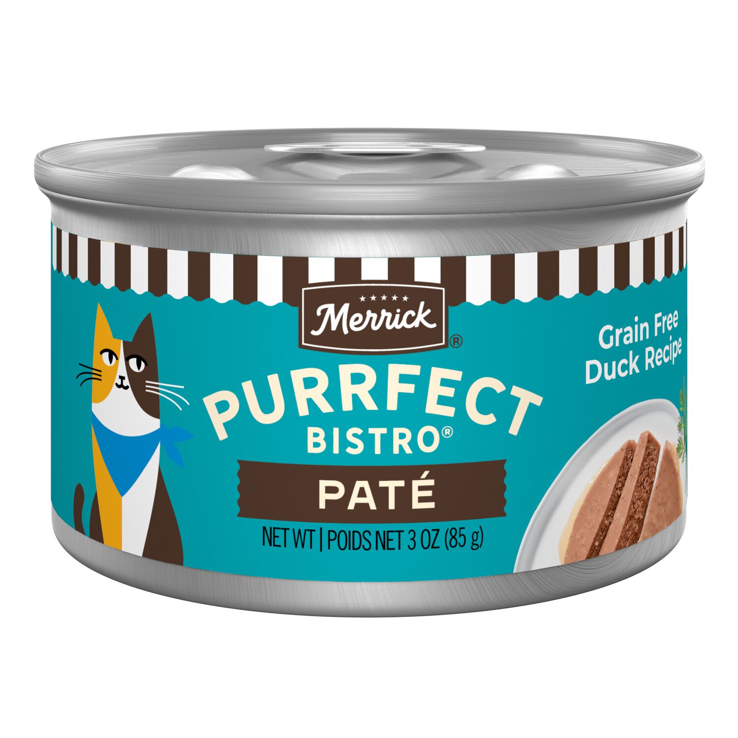 Merrick Purrfect Bistro Grain Free Premium Soft Canned Pate Adult Wet Cat Food, High Protein Duck Recipe - 3-Oz. Can - Case Of 24