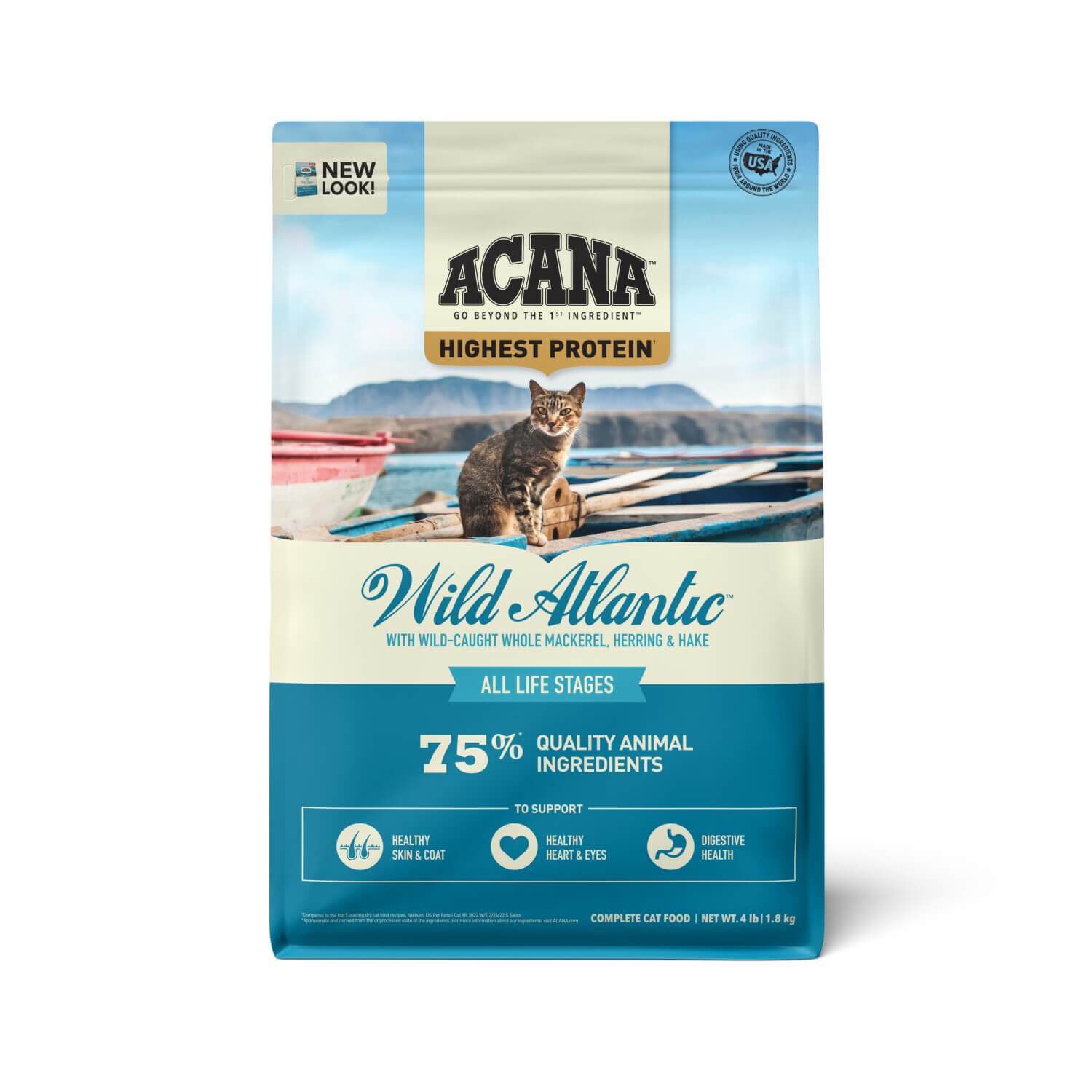 Acana Grain-Free Dry Cat Food, Wild Atlantic, Saltwater Fish With Freeze-Dried Liver, 4Lb