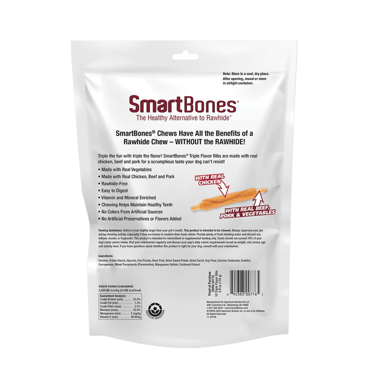 Smartbones Triple Flavor Ribs Rawhide Alternative Dog Treats; Chicken, Beef & Pork, 10 Pack