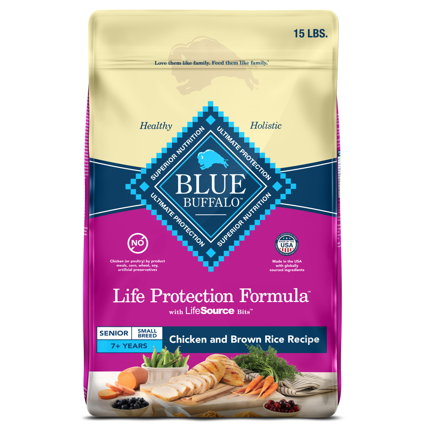 Blue Buffalo Life Protection Formula Senior Small Breed Dry Dog Food Chicken & Brown Rice Recipe, 15 Lb