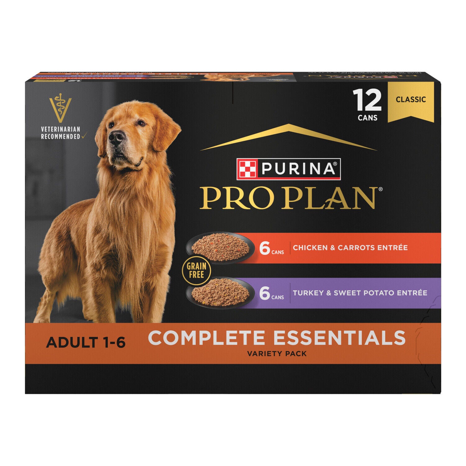 Purina Pro Plan Wet Dog Food Grain-Free Complete Essentials Variety Pack, Chicken And Carrots And Turkey And Sweet Potato Entrees - 12-13.0 Oz. Cans