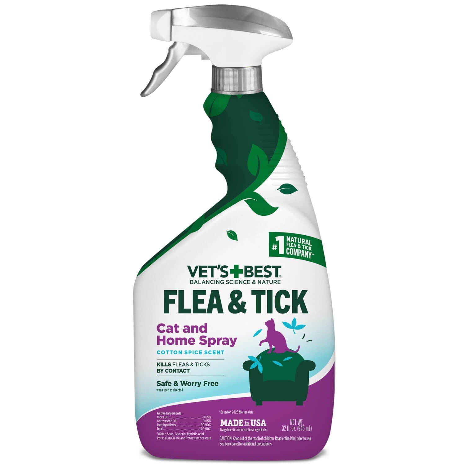 Vets Best Flea & Tick Cat & Home Spray, Cotton Spice Scent