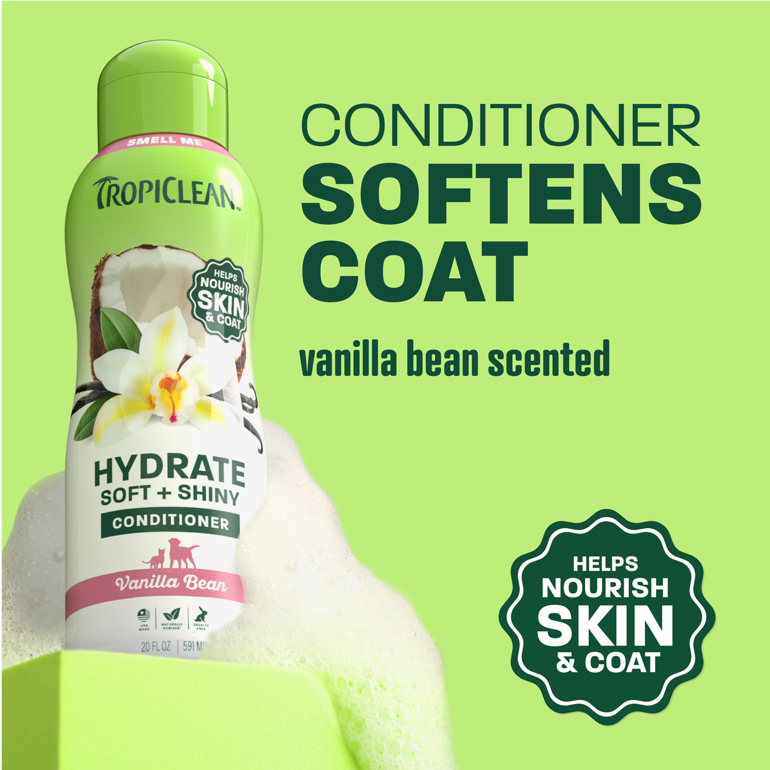 Tropiclean Hydrate Soft & Shiny Dog Conditioner, Vanilla Bean Scent, 20-Oz