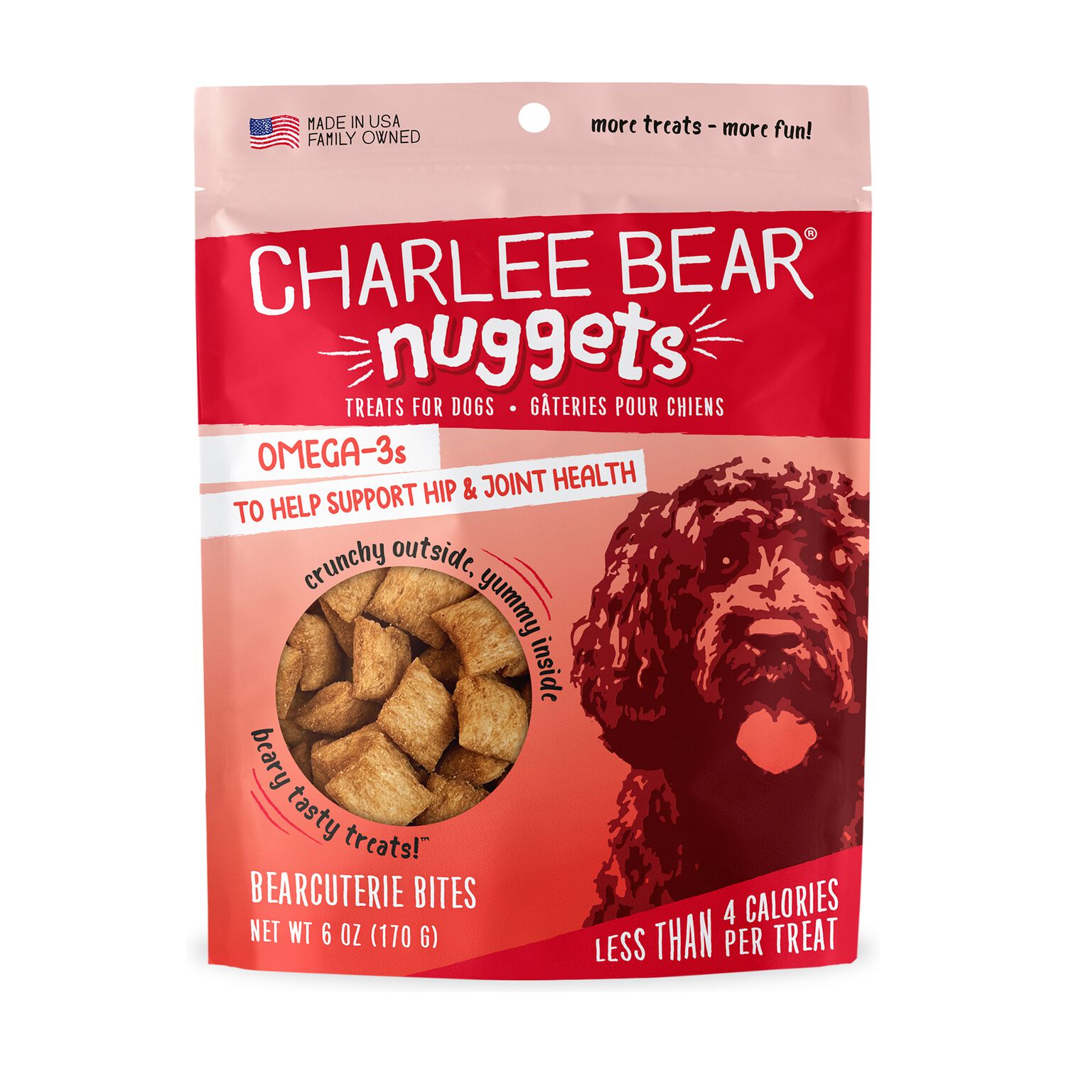 Charlee Bear Nuggets Grain-Free Crunchy Hip & Joint Dog Treats, Bearcuterie Bites, 6-Oz