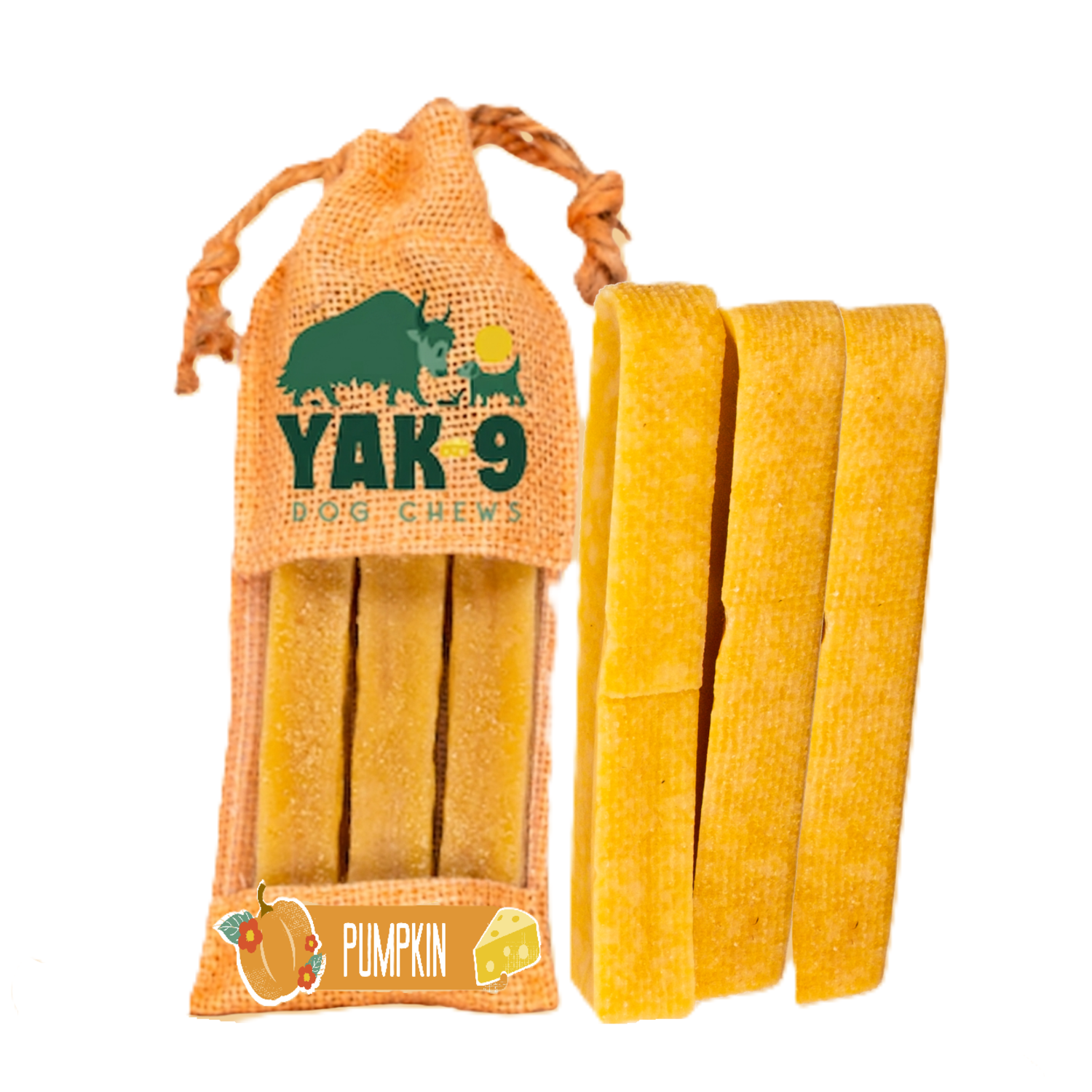 Yak9 Chews Natural Yak Cheese Chews Dog Treats, Pumpkin, Small, 3-Pack