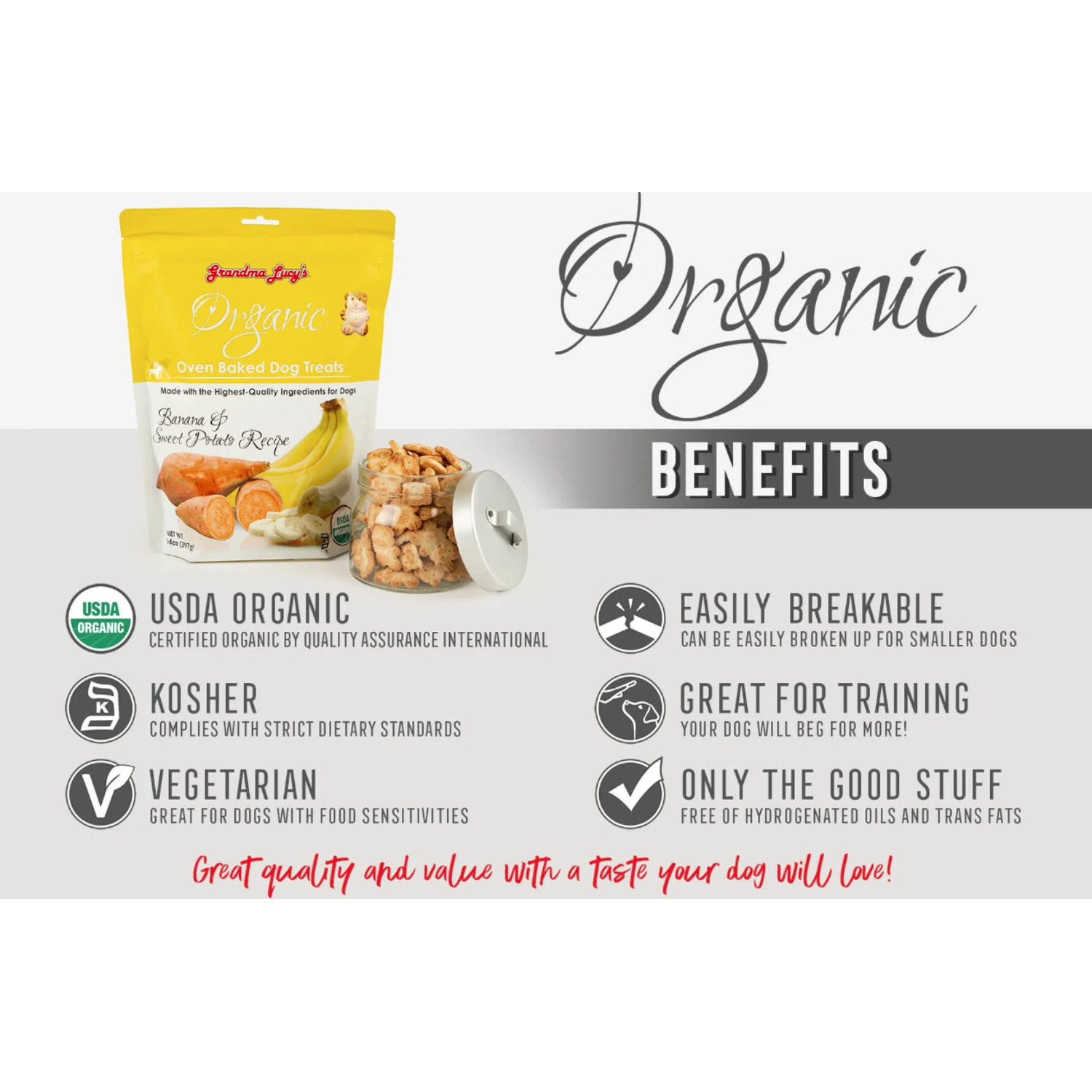 Grandma Lucys Organic Baked Dog Treats, Banana & Sweet Potato Recipe - 14Oz