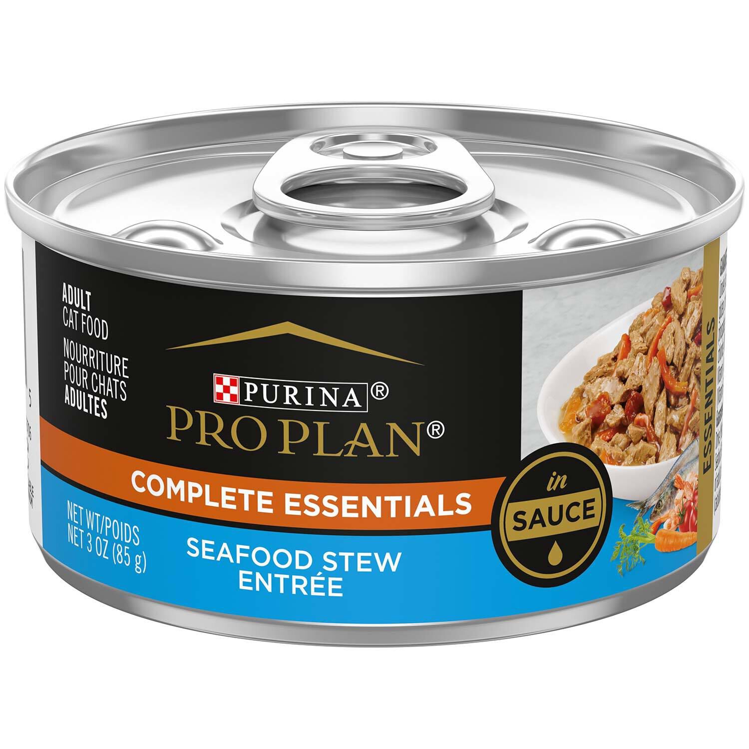 Purina Pro Plan Complete Essentials Seafood Stew Entree In Sauce Adult Wet Cat Food, 3-Oz Can Pack Of 24