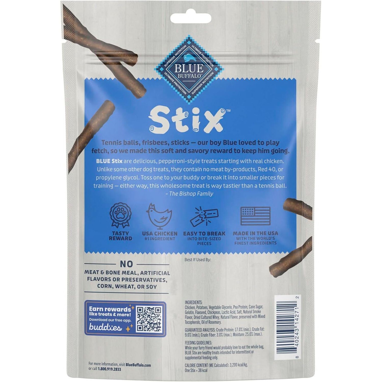 Blue Buffalo Stix Pepperoni Style Chicken Recipe Soft & Chewy Dog Treat, 5-Oz