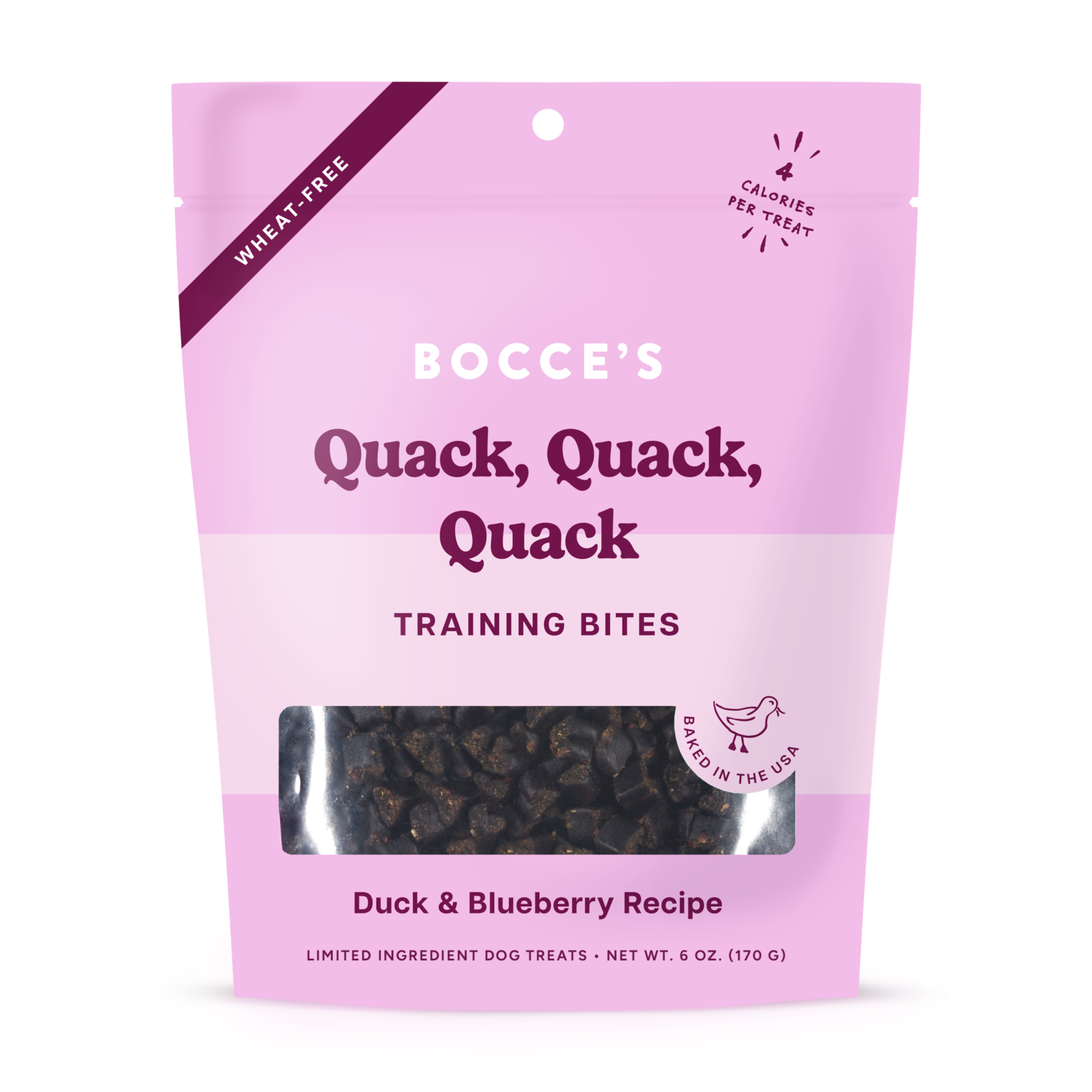 Bocce's Bakery Quack Quack Quack Training Bites Dog Treats, Duck & Blueberry Recipe, 6-Oz Bag
