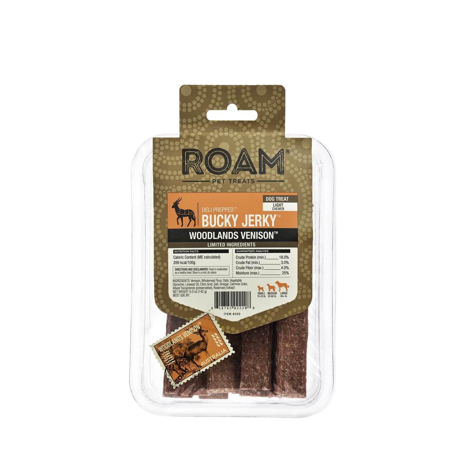 Roam Deli-Prepped Bucky Jerky Dog Chews, Woodlands Venison