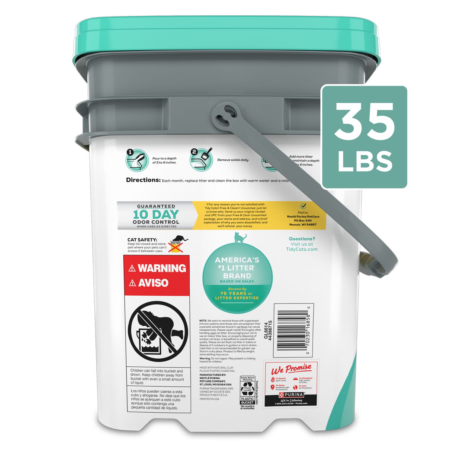 Purina Tidy Cats Free And Clean Unscented Cat Litter, 35-Lb Pail