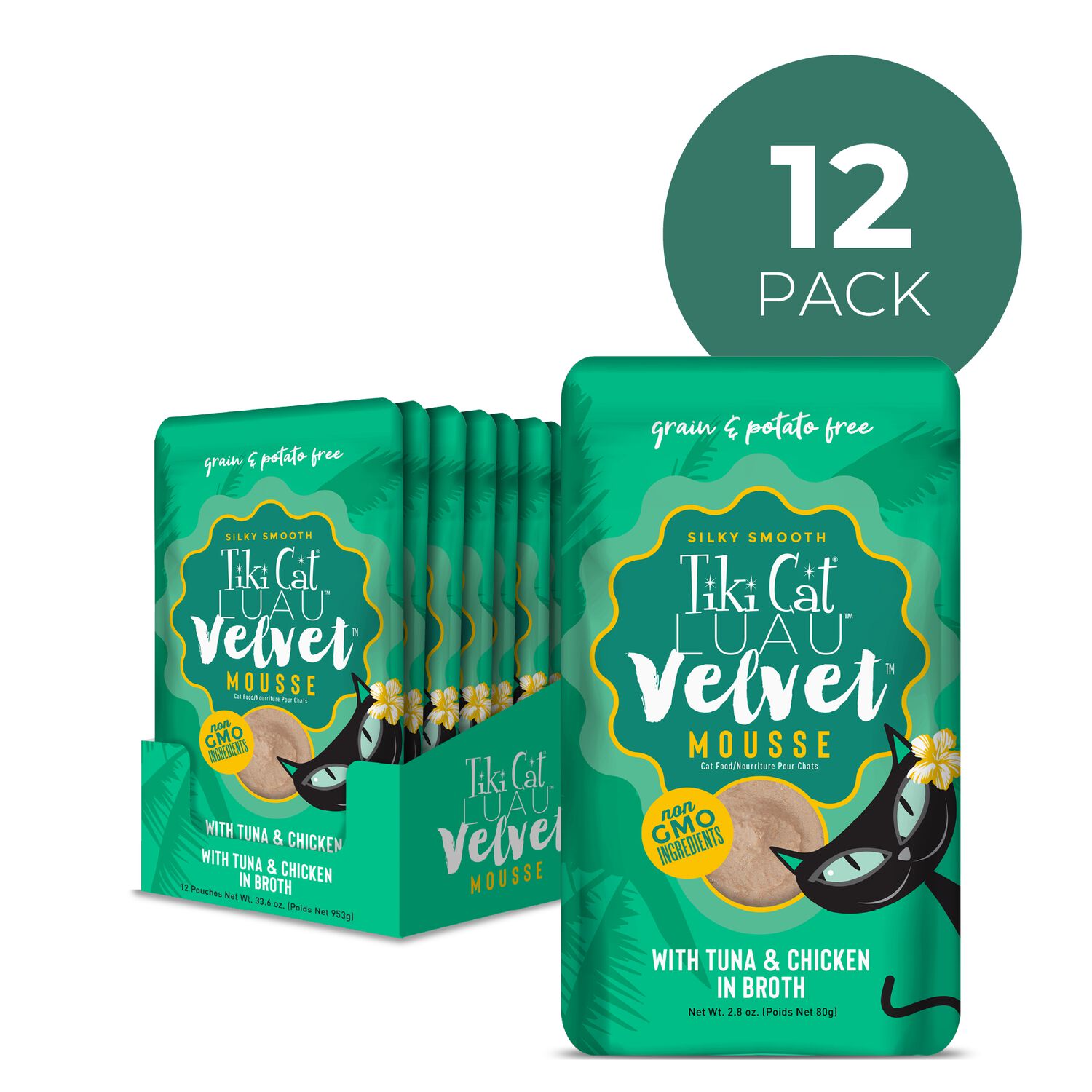 Tiki Cat Luau Velvet Mousse Wet Cat Food, Tuna & Chicken, 2.8-Oz Pouch 12-Count