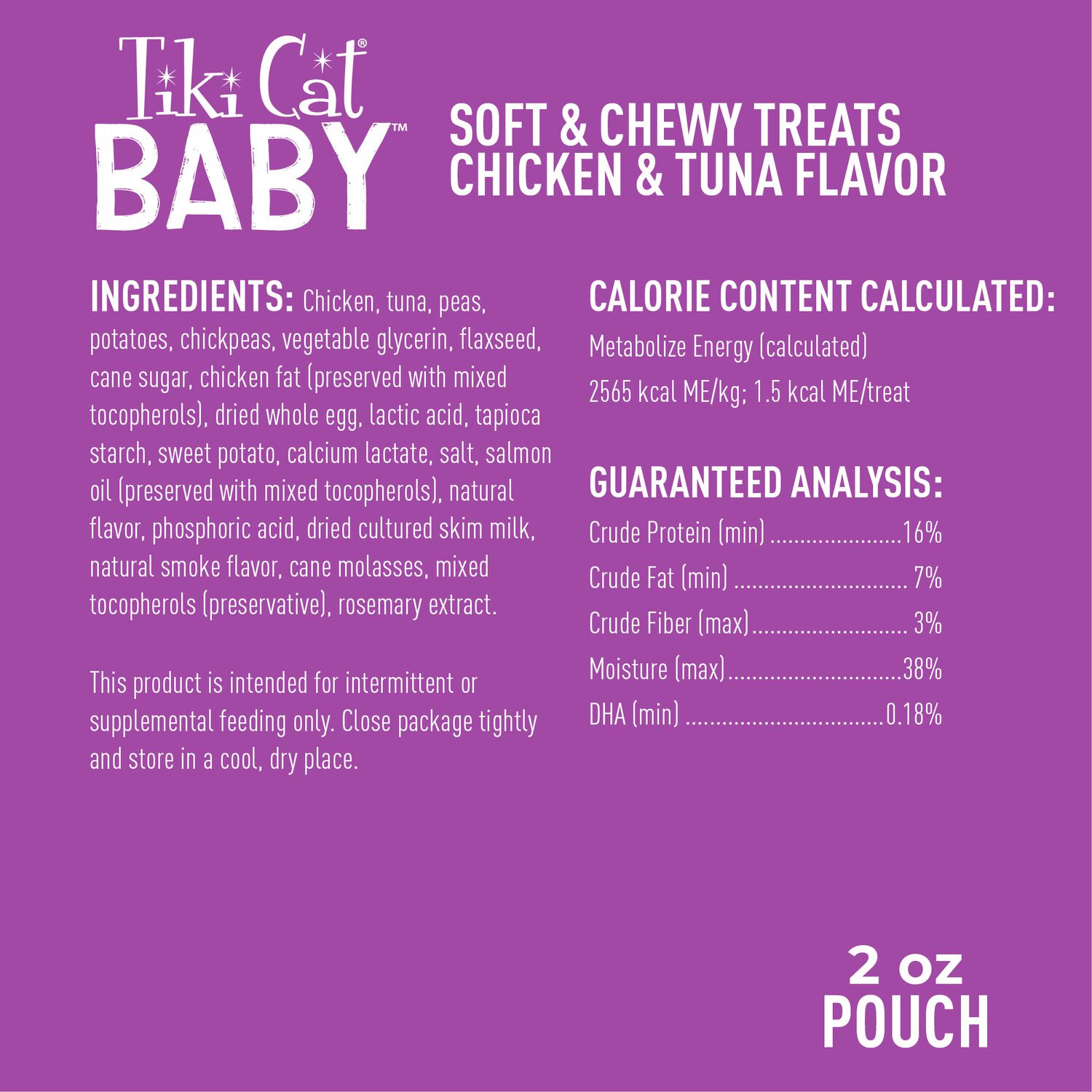 Tiki Cat Baby Grain-Free Soft & Chewy Treats For Kittens, Chicken & Tuna, 2-Oz Bag 8-Count