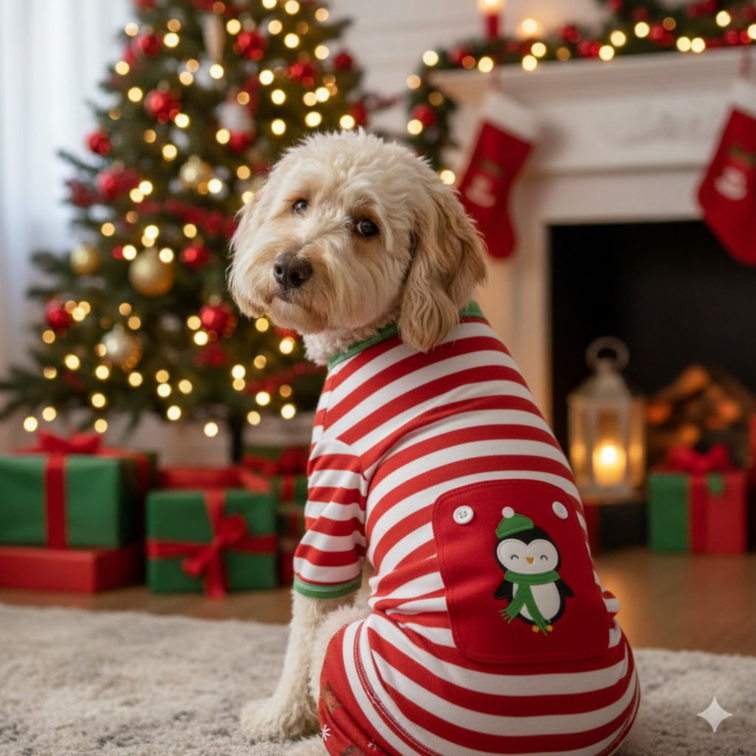 Simply Dog Striped Penguin Holiday Dog Pajamas, Extra Small