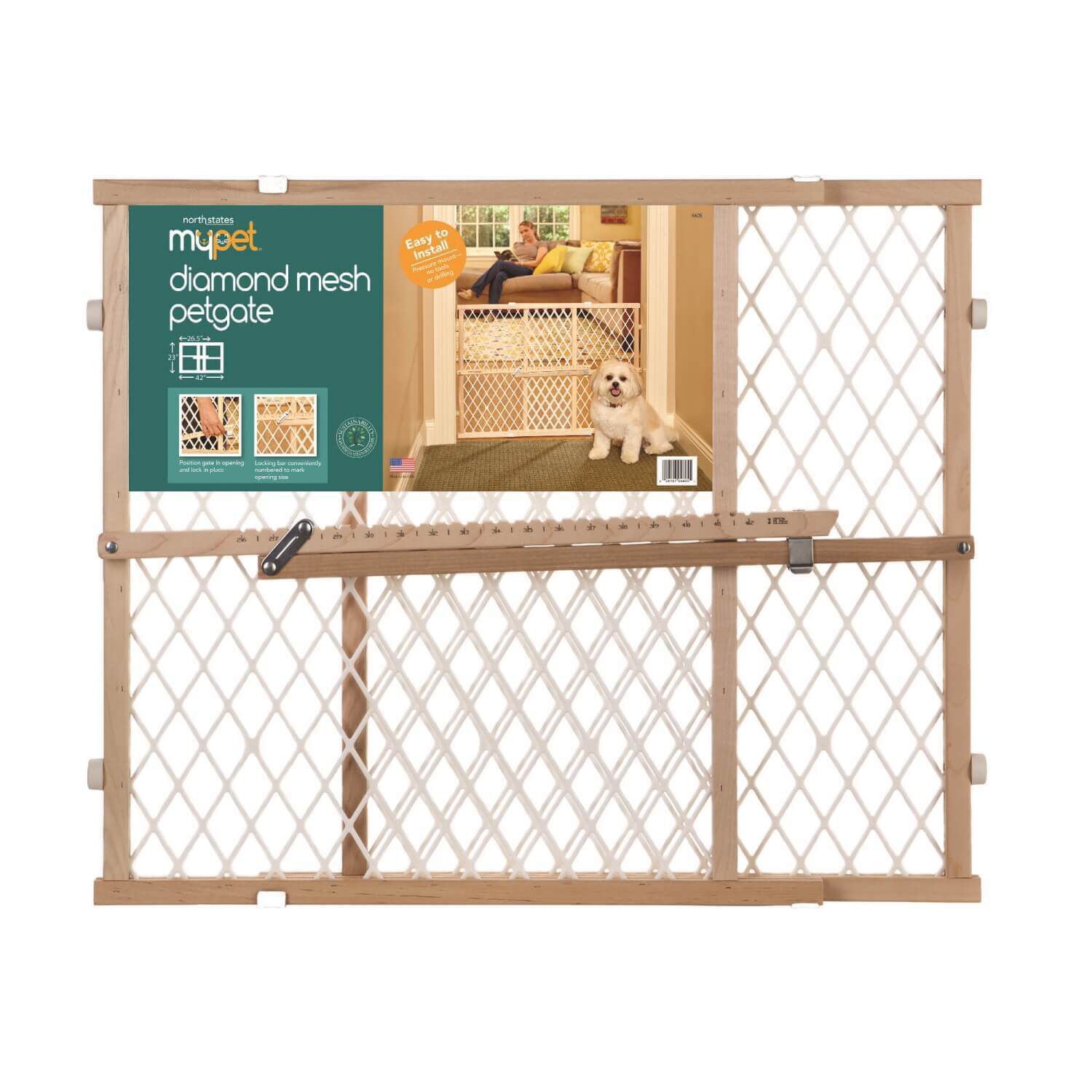 Mypet North States Diamond Mesh Pressure Mount Pet Gate 26.5-42In