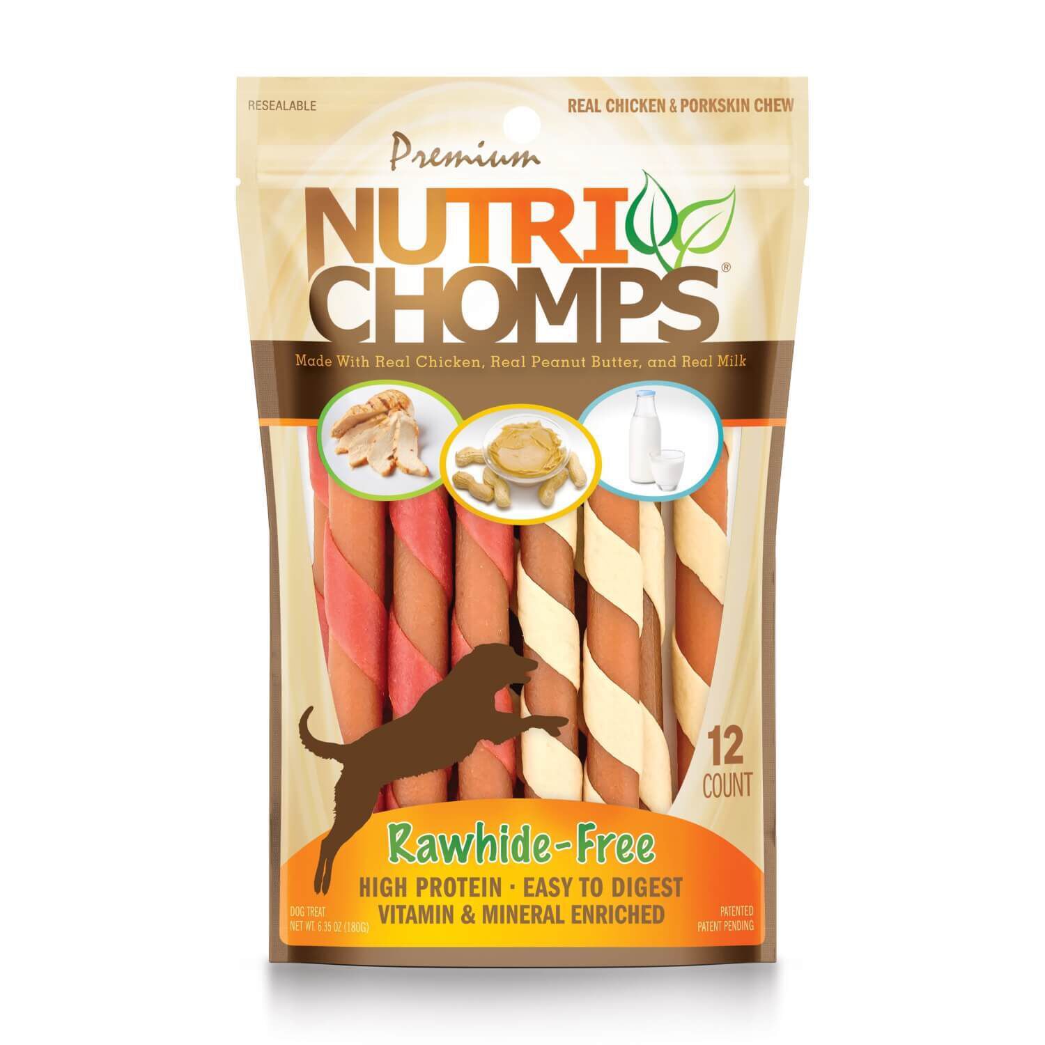 Nutri Chomps Peanut Butter, Chicken & Milk Flavor Twist Rawhide Free Dog Treats