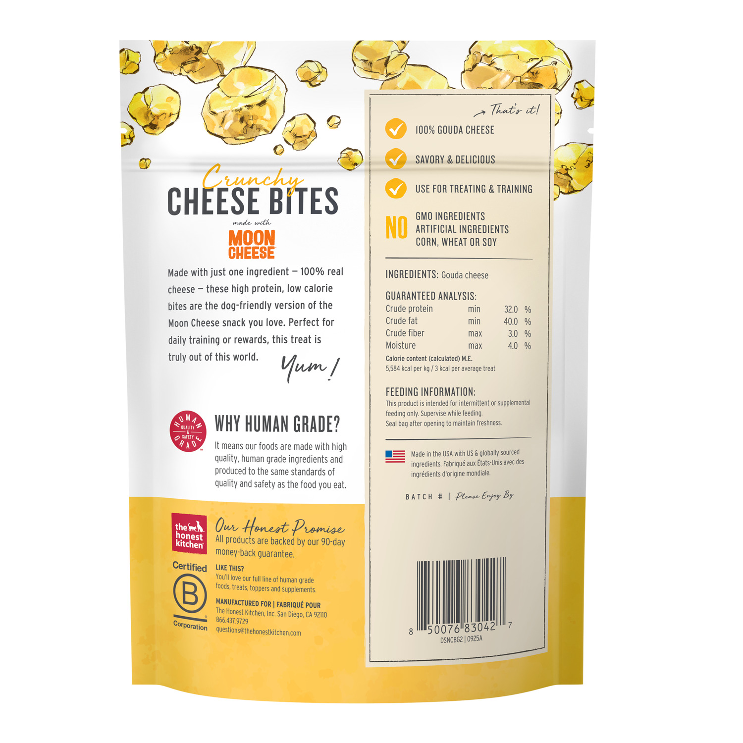 The Honest Kitchen Crunchy Cheese Bites With Gouda Cheese Single-Ingredient Dog Treats, 2-Oz