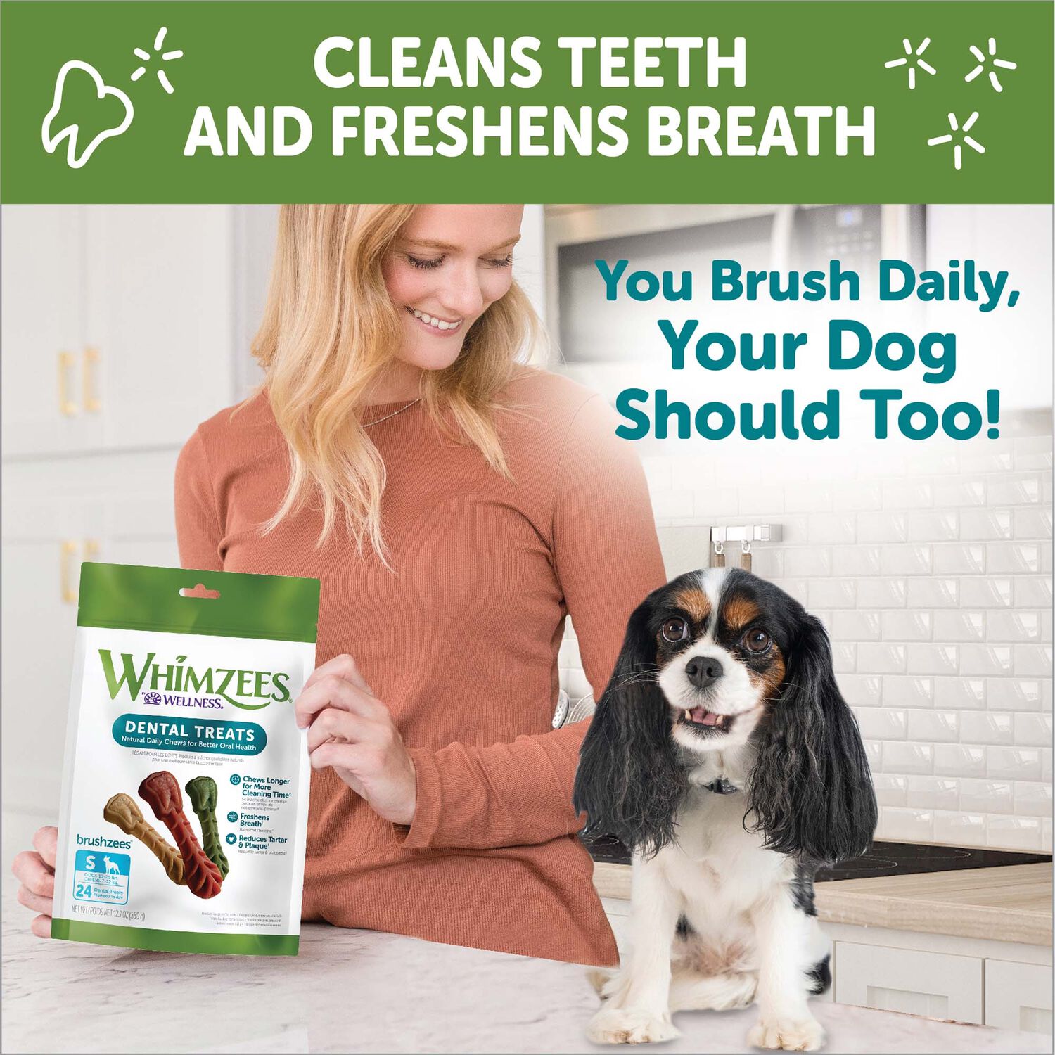 Whimzees Brushzees Natural Grain-Free Dental Dog Treats, Small, 1 Count