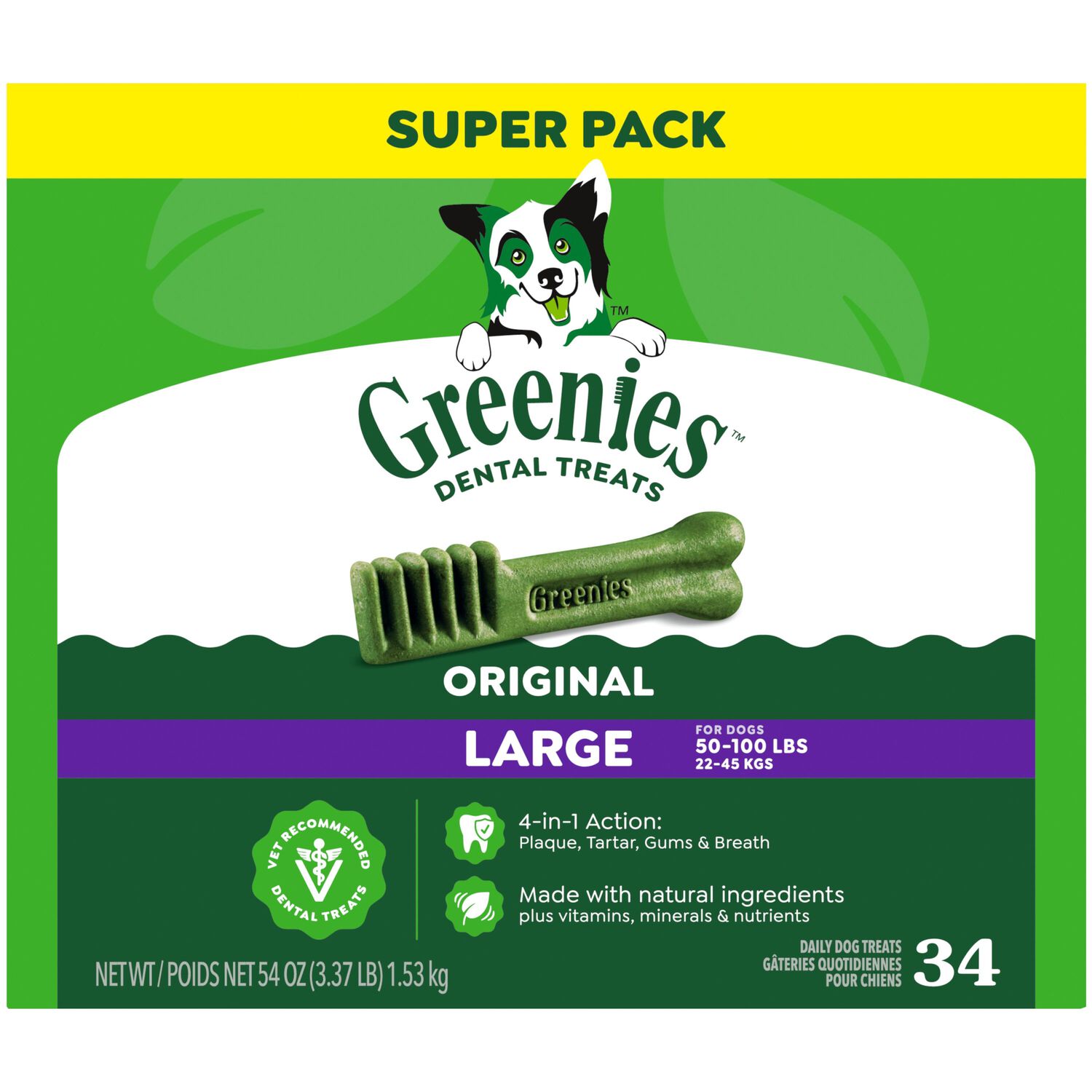 Greenies Large Natural Original Chicken Flavor Dental Dog Treats, 34 Count
