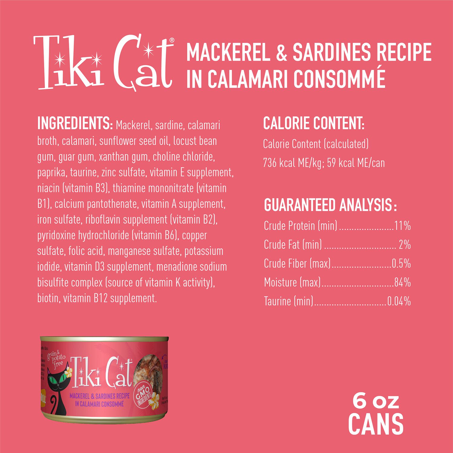 Tiki Cat Grill Wet Cat Food, Mackerel & Sardines, 6-Oz Can 8-Count