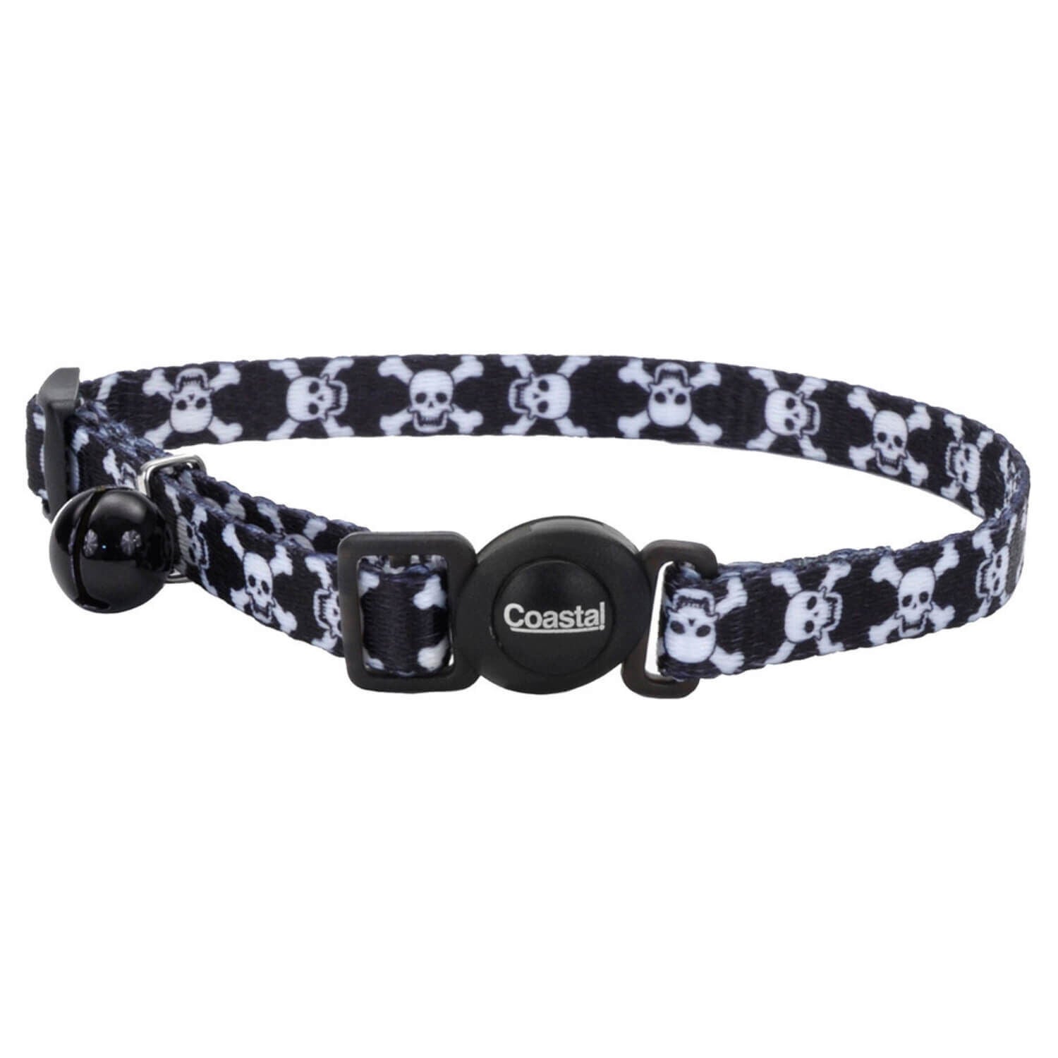 Coastal Pet Safe Cat Fashion Adjustable Breakaway Cat Collar, Black Skulls