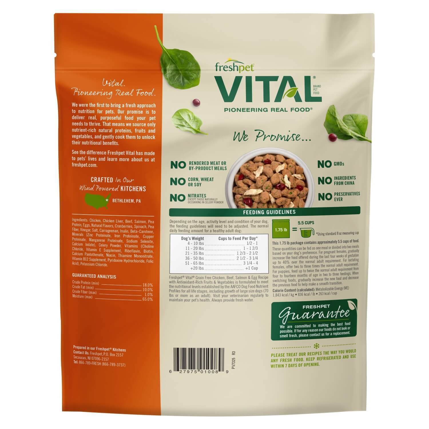 Freshpet Vital Grain Free Fresh Dog Food, Chicken, Beef, Salmon & Egg Recipe