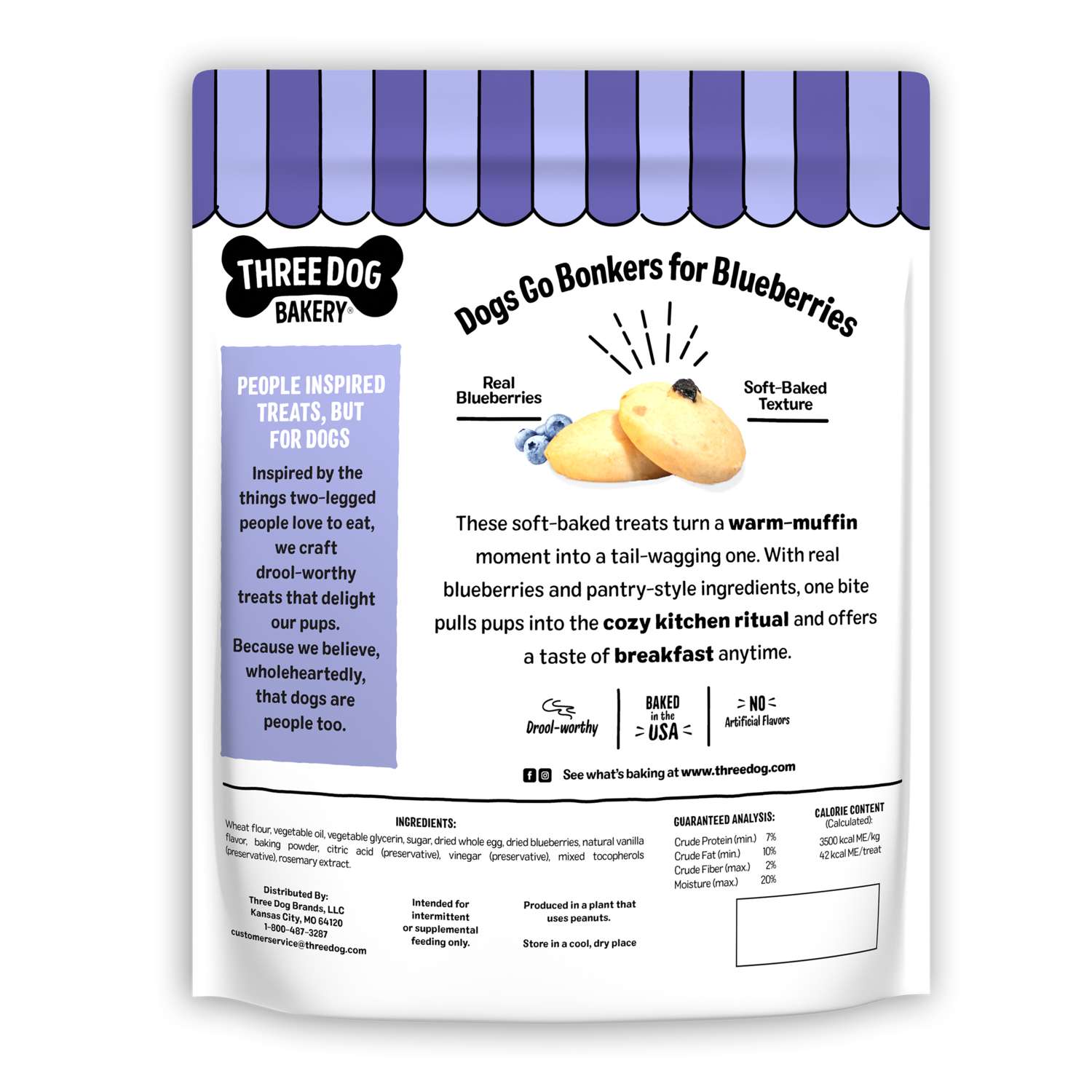 Three Dog Bakery Blueberry Muffin Bites Soft-Baked Biscuit Dog Treats, 18-Oz