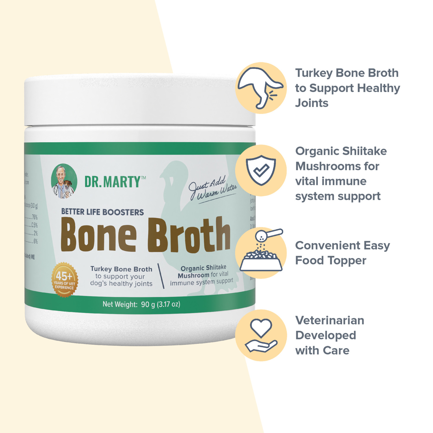 Dr. Marty Better Life Boosters Dehydrated Turkey Bone Broth Supplement Dog Food Topper