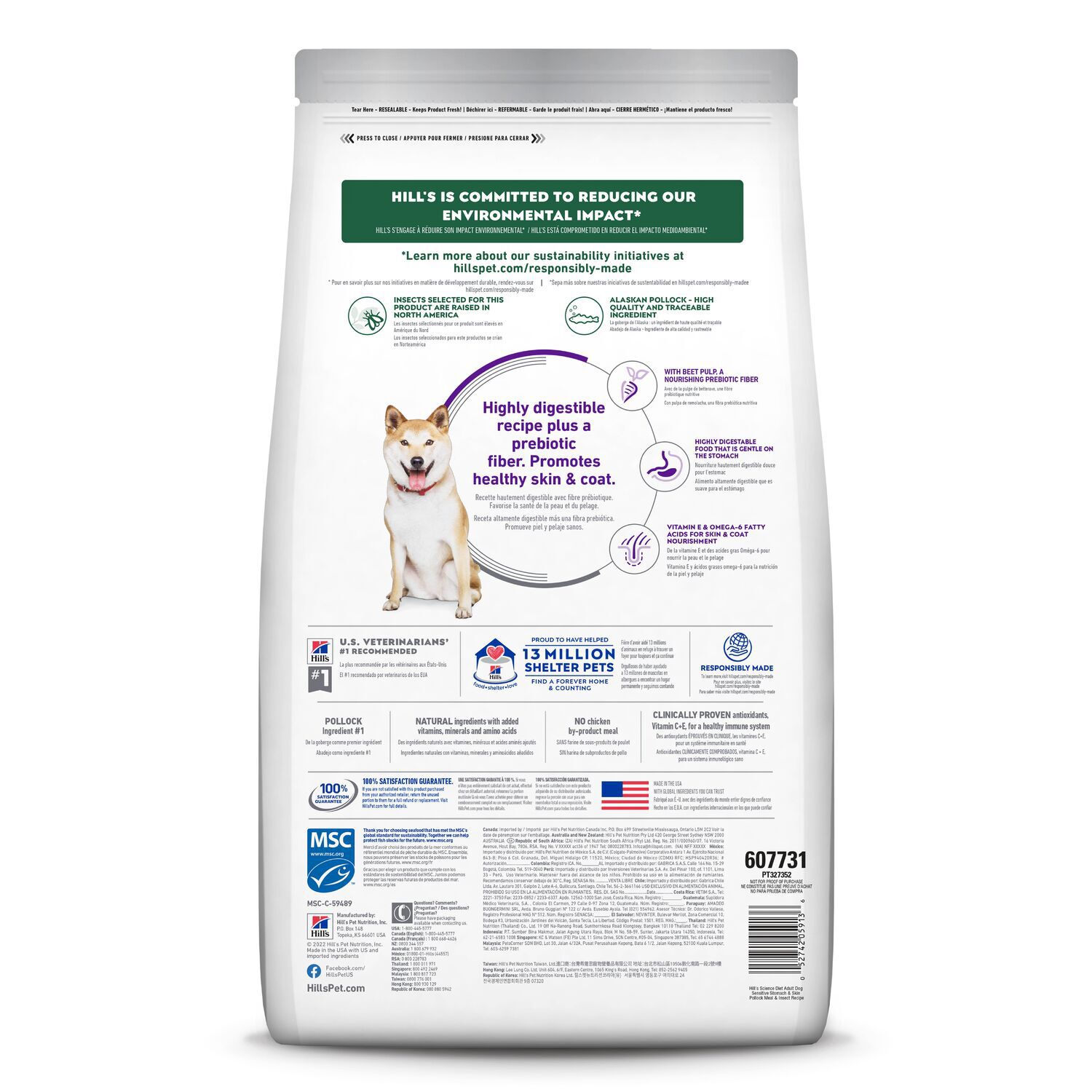 Hill's Science Diet Adult Sensitive Stomach & Skin Pollock Meal, Barley & Insect Meal Recipe Dry Dog Food, 12-Lb Bag