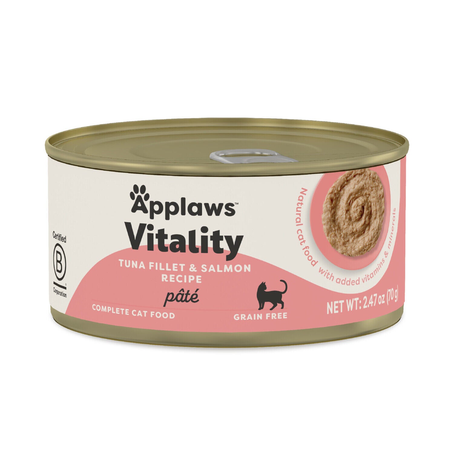 Applaws&trade; Vitality Natural Adult Wet Cat Food With Added Vitamins & Minerals, Tuna Fillet & Salmon P&acirc;t&eacute; Recipe In Broth, 2.47-Oz
