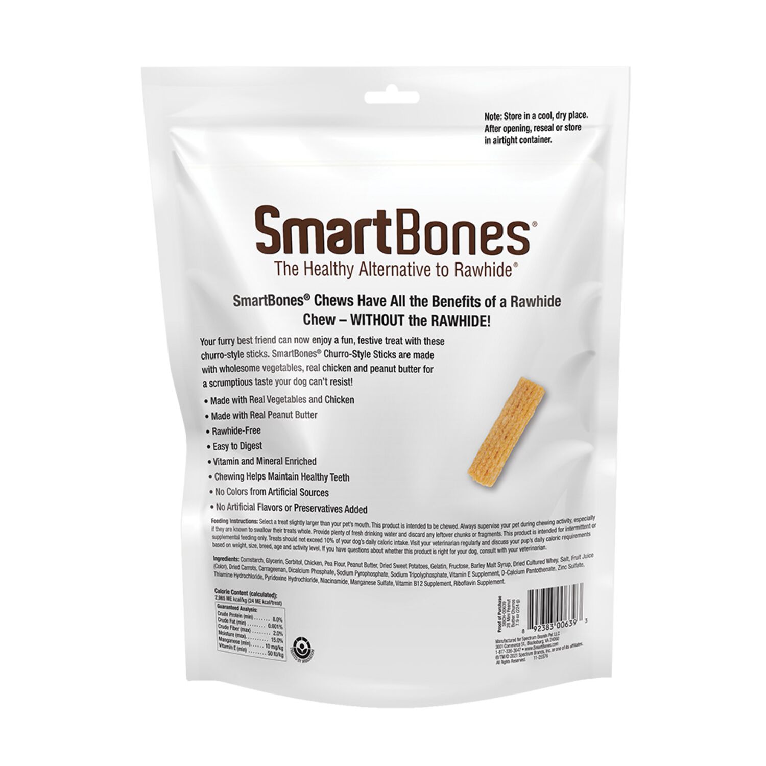 Smartbones Churro-Style Rawhide Alternative Chews Dog Treats, Peanut Butter, 14 Pack