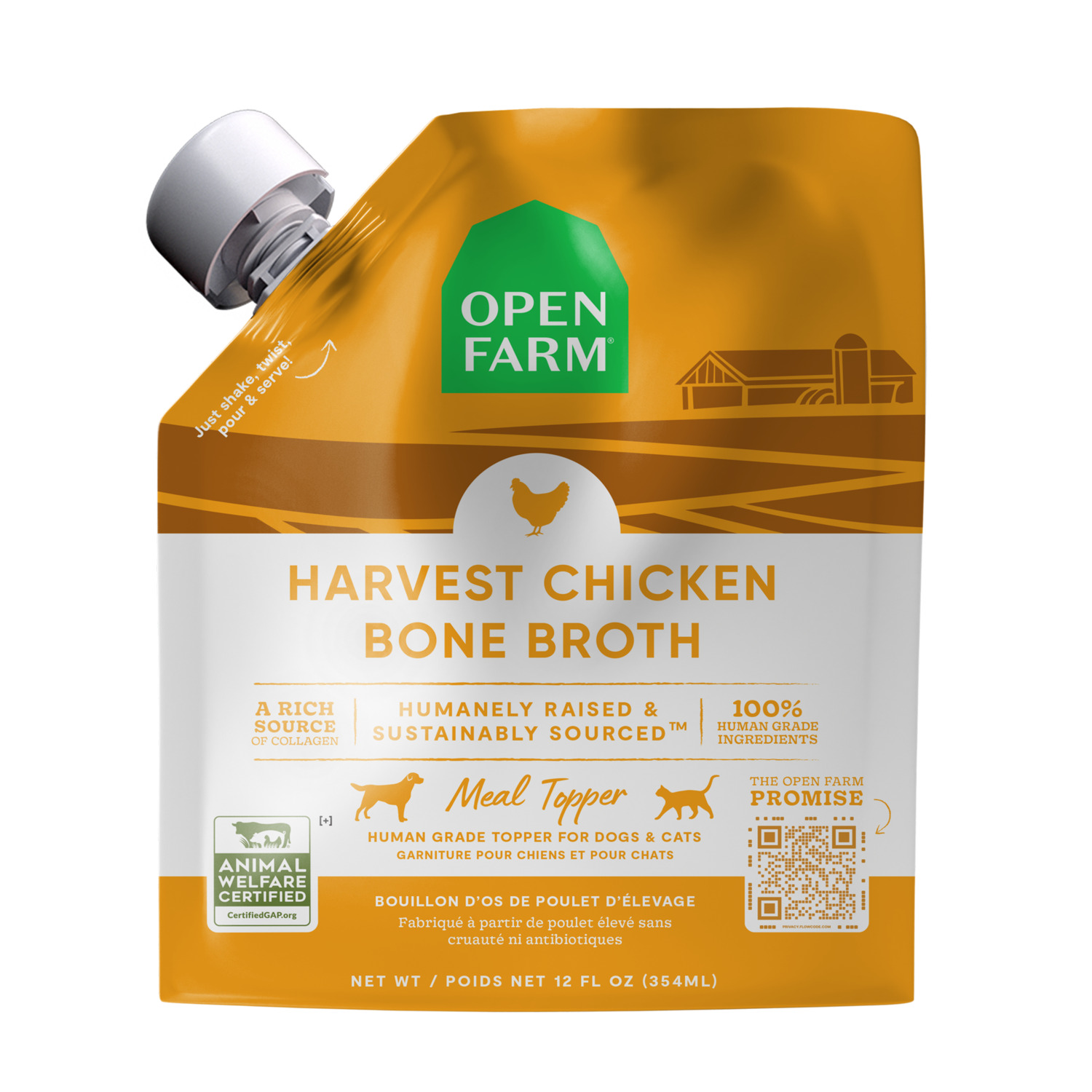 Open Farm Chicken Bone Broth Cat & Dog Food Topper, 33.8-Oz