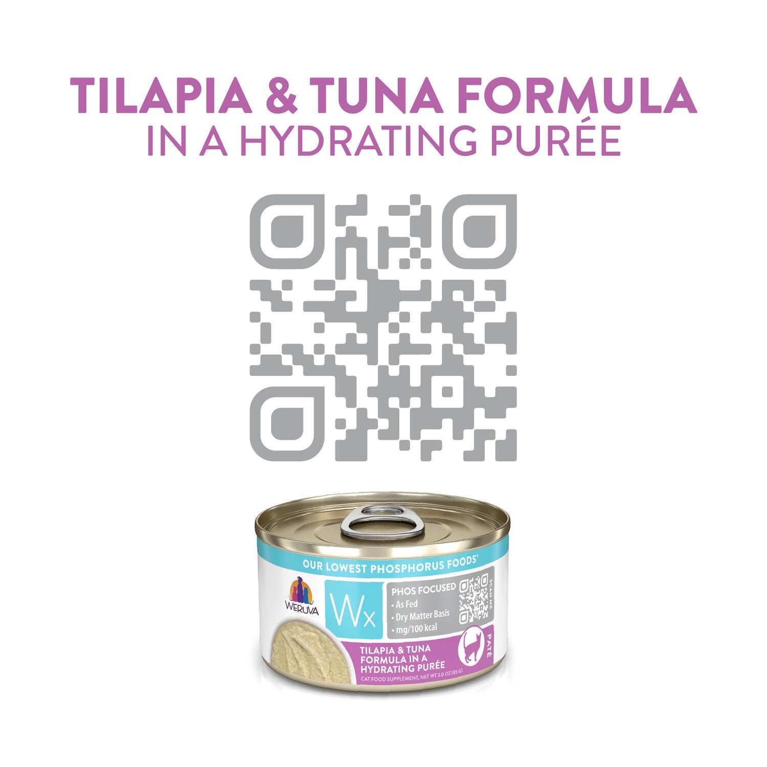 Weruva Wx Phos Focused Tilapia & Tuna Formula In A Hydrating Pur&eacute;e Wet Cat Food, 3-Oz Can Pack Of 12